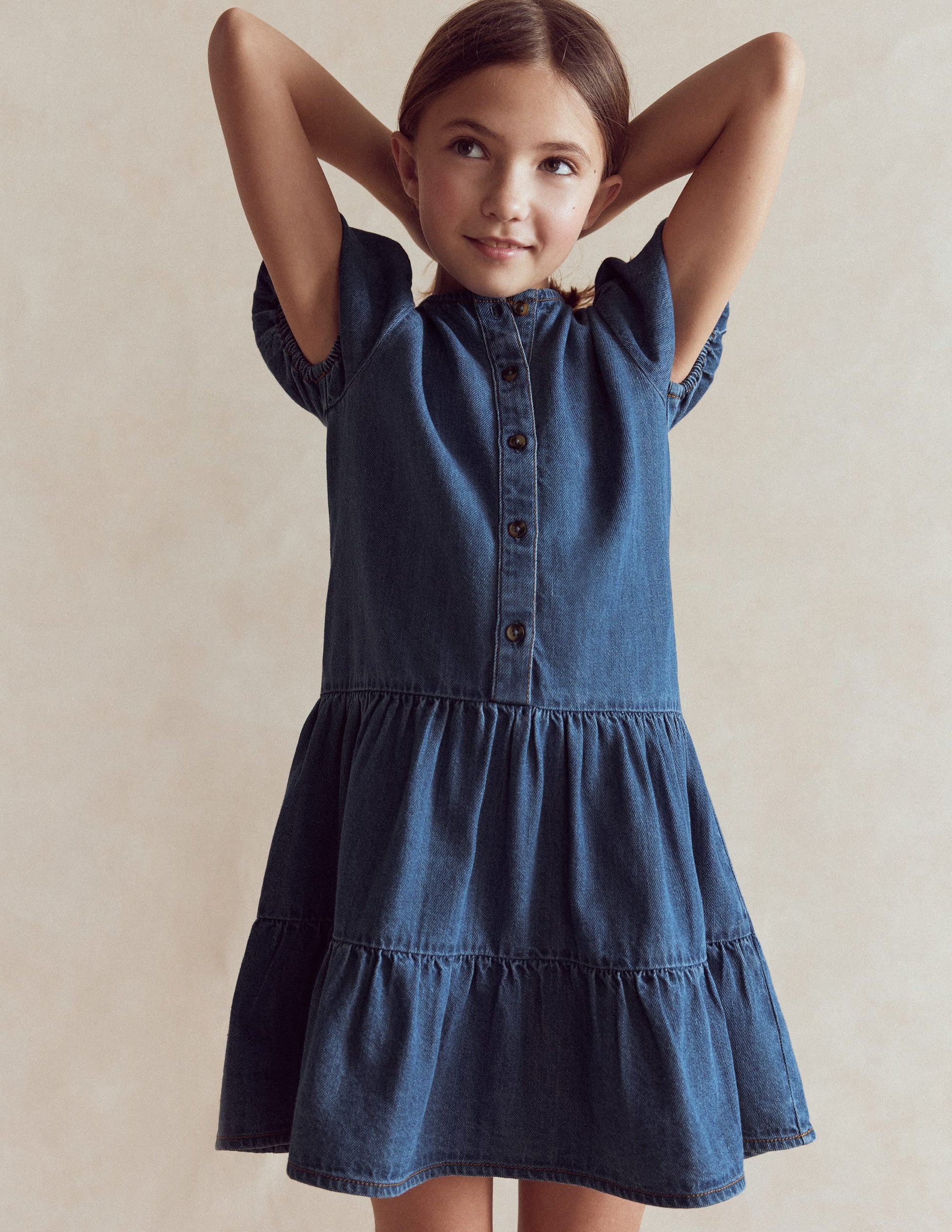 Tiered Shirt Dress-Chambray Blue-1