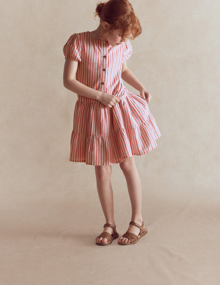 TIERED SHIRT DRESS-Formica Pink Stripe