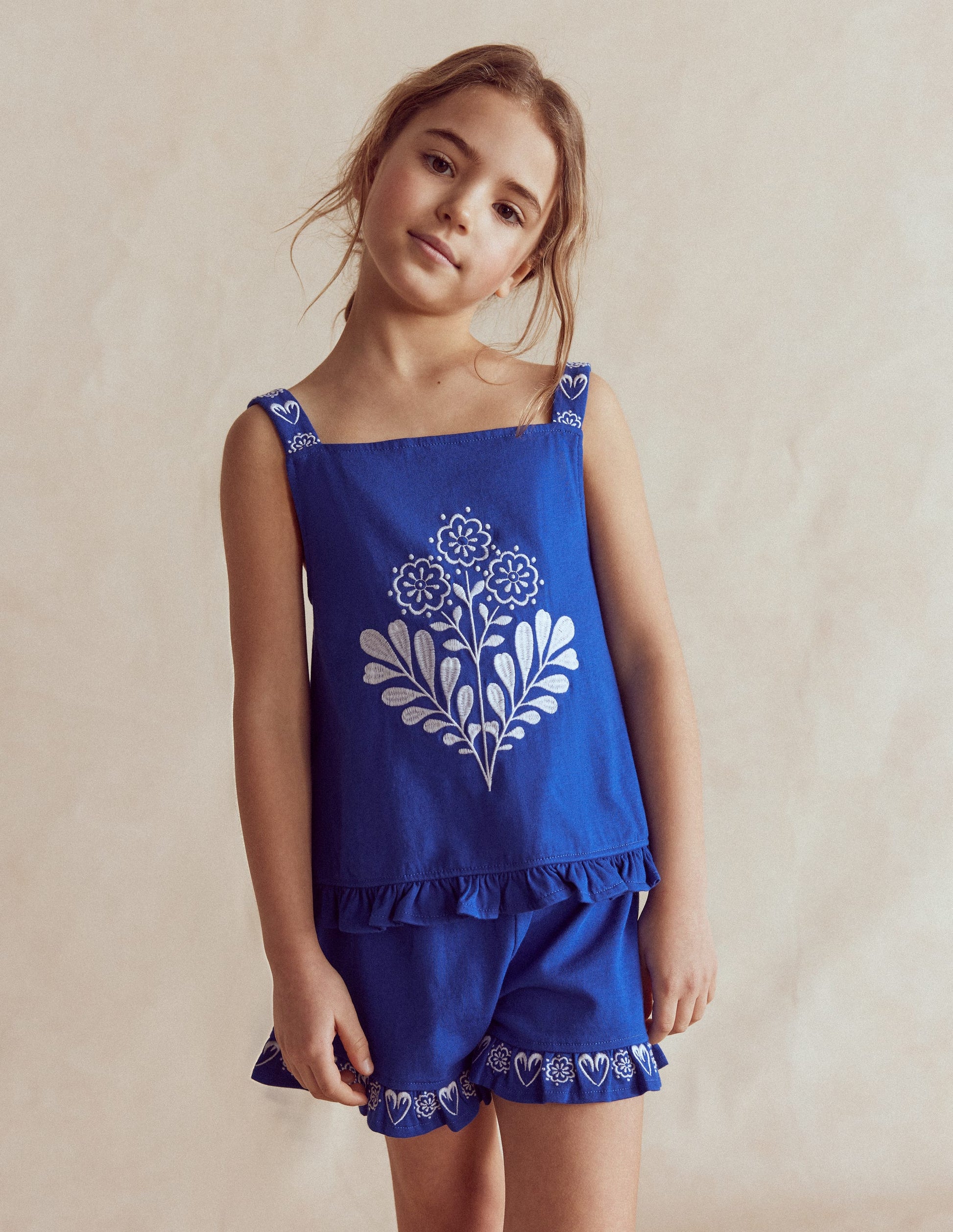 Embroidered Ruffle Top-Bright Blue Embroidery-1