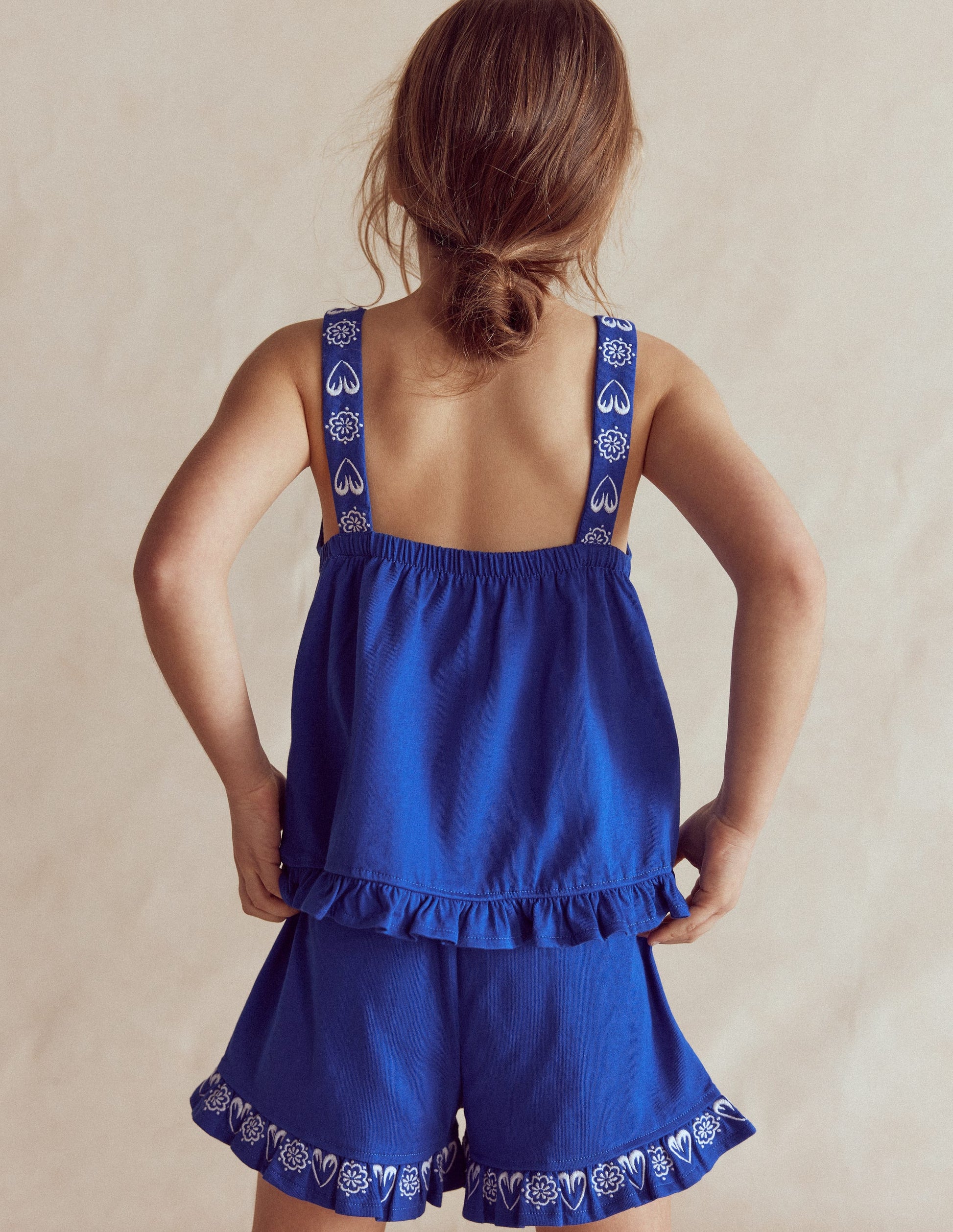 Embroidered Ruffle Top-Bright Blue Embroidery-2