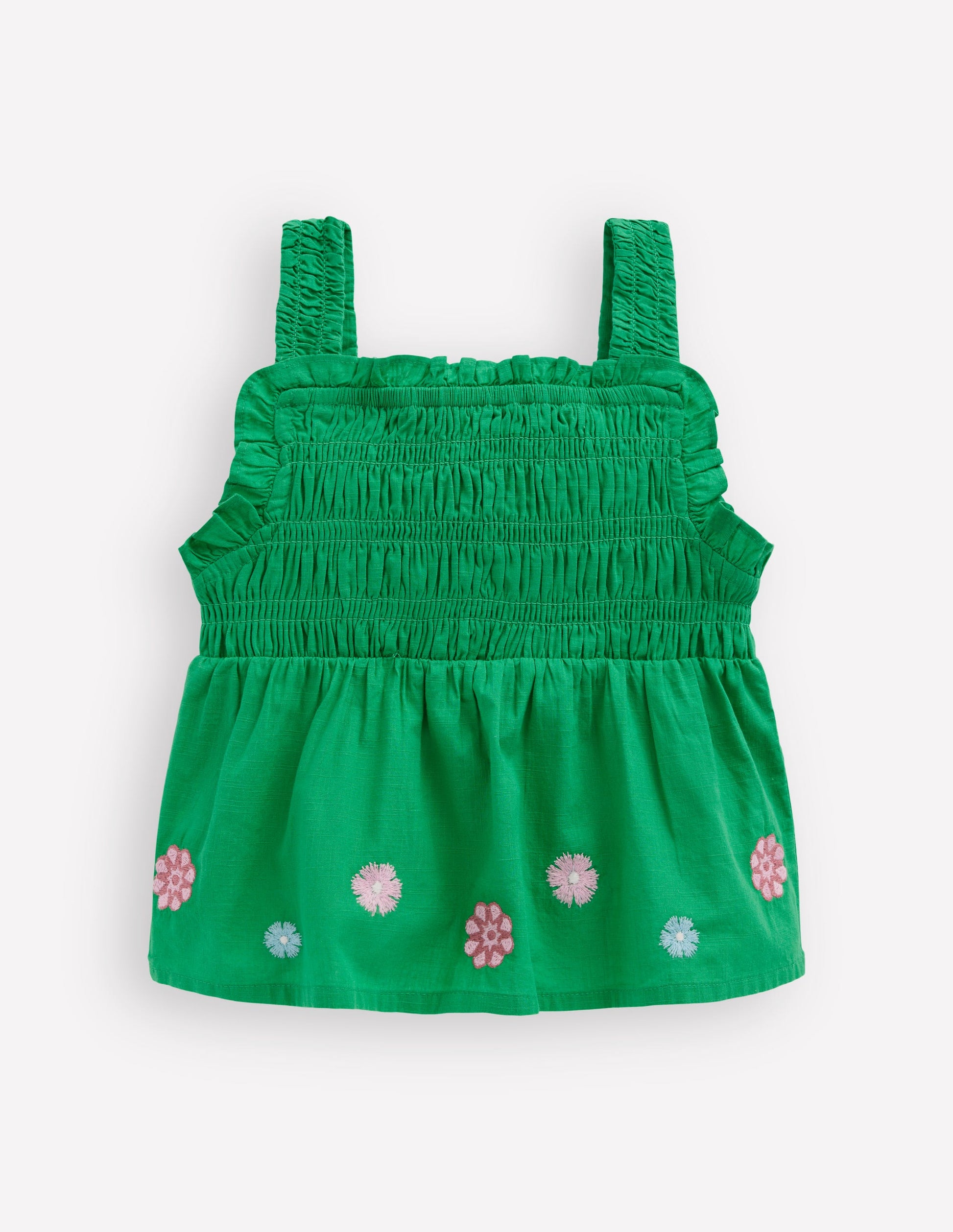 Embroidered Shirred Top-Sapling Green-1