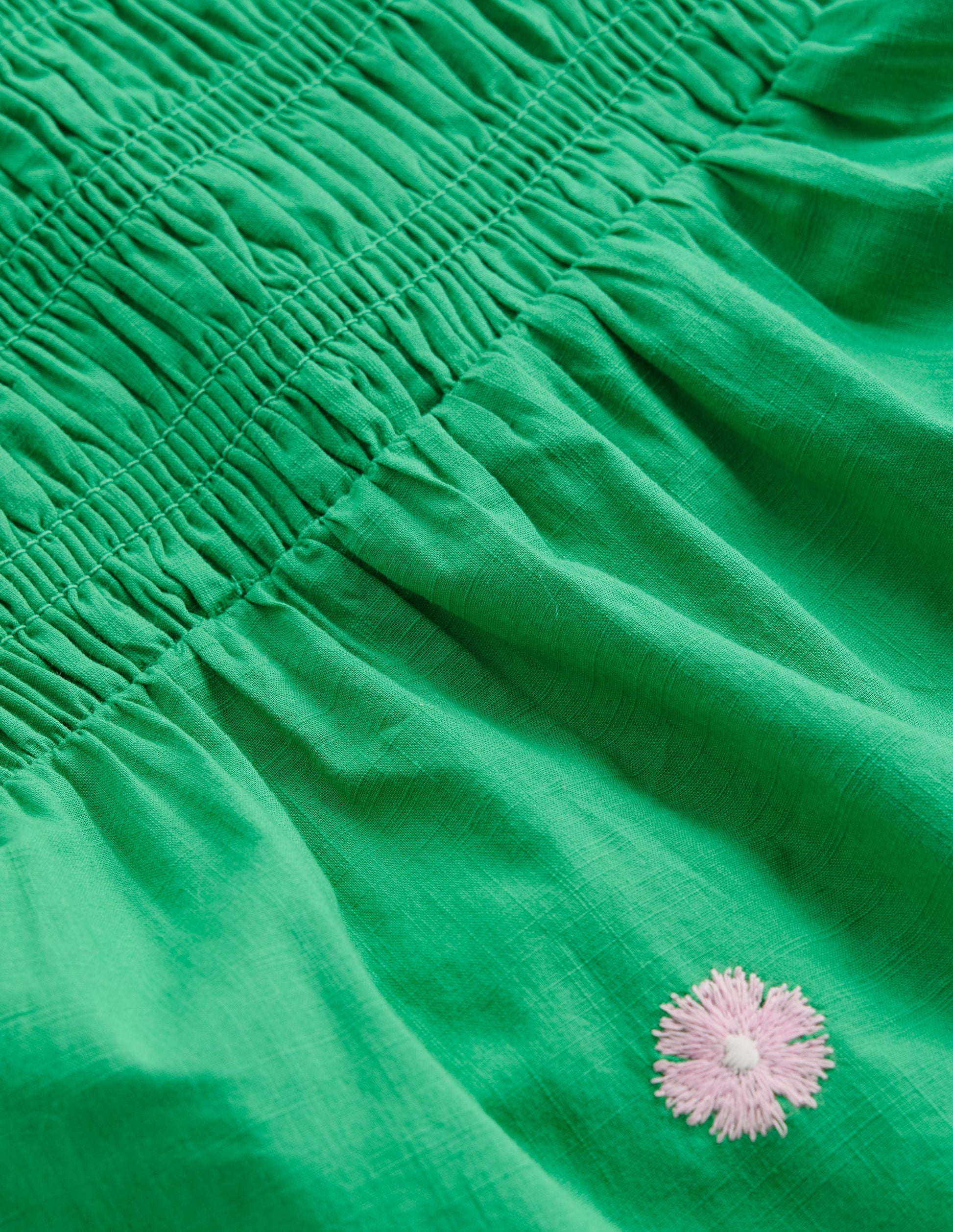 Embroidered Shirred Top-Sapling Green-3