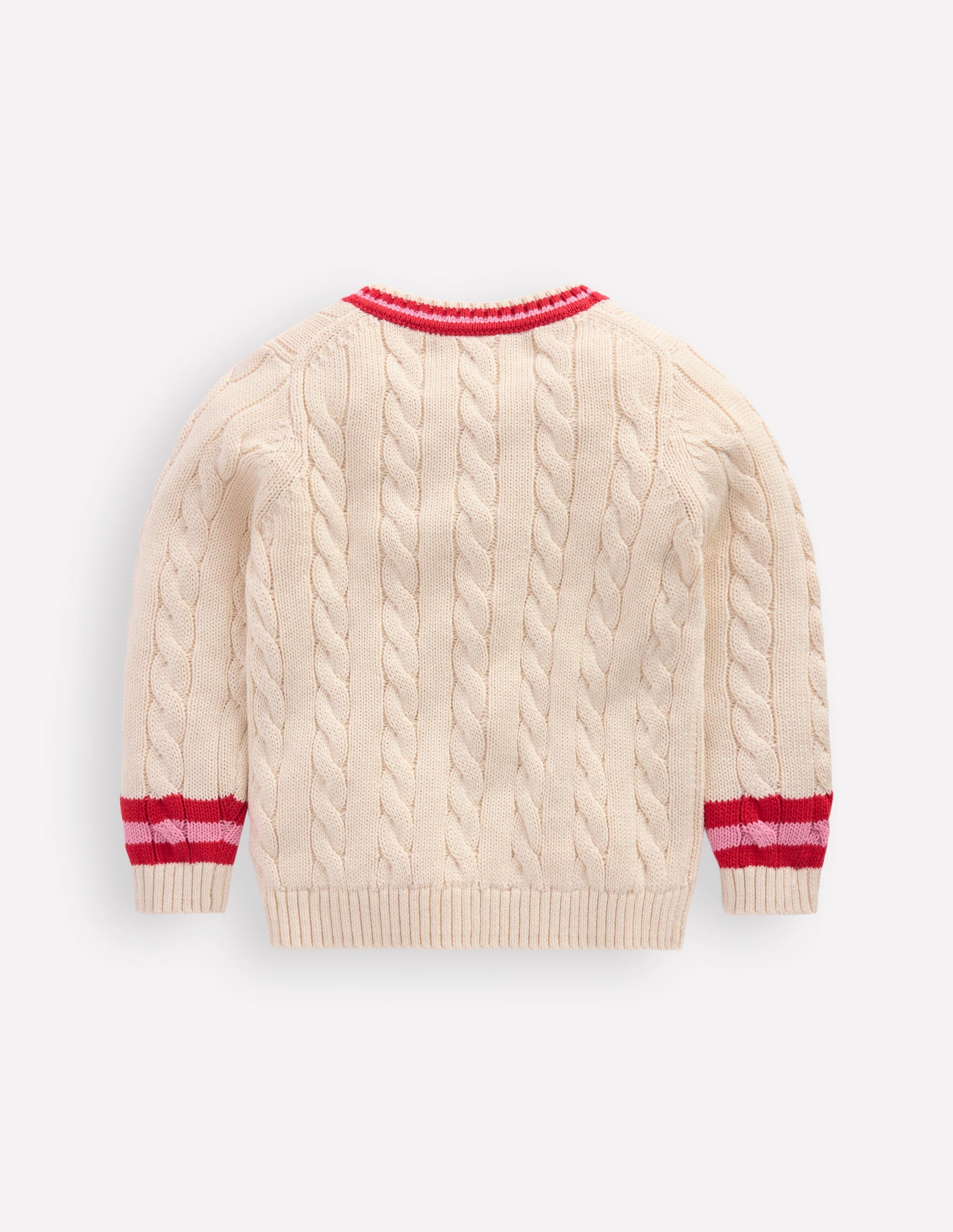 V-neck Cable Jumper-Ecru Marl-3