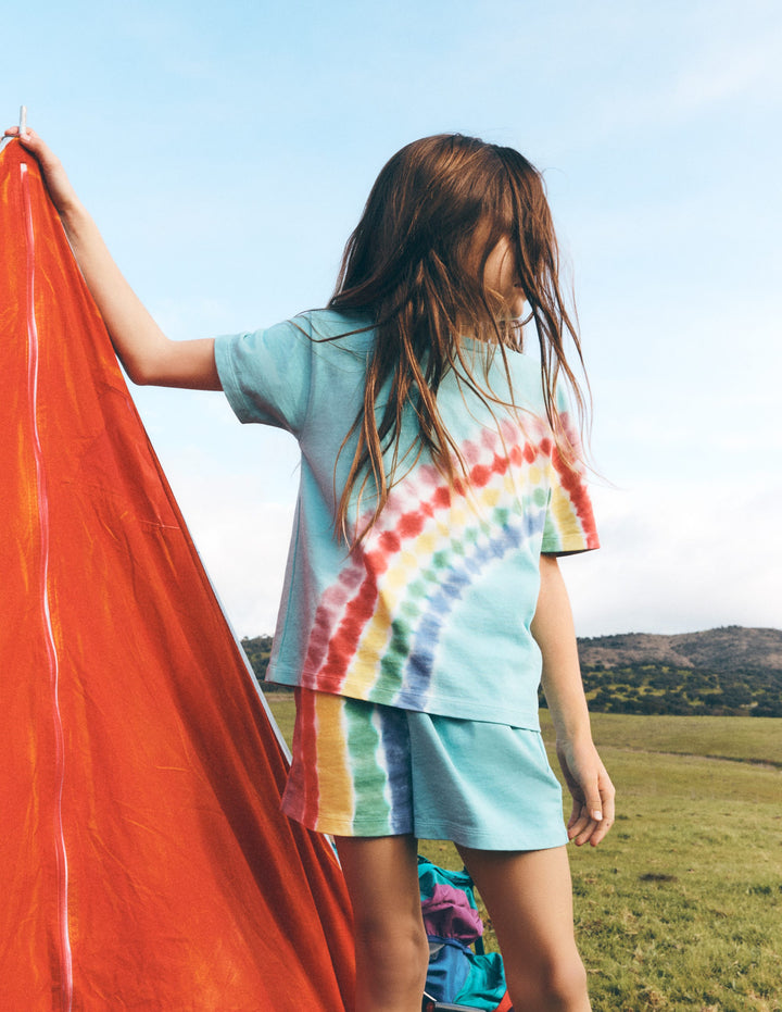 Tie Dye Logo Shorts-Dawn Blue Rainbow