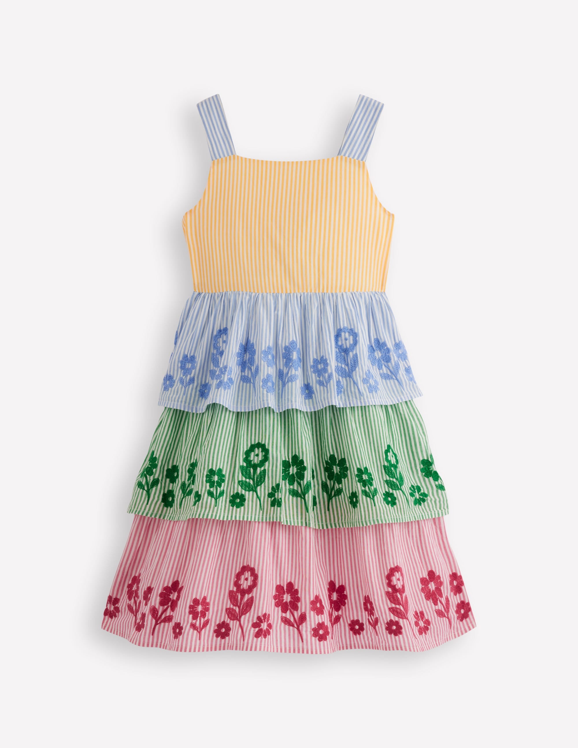 Tiered Embroidered Dress-Hotchpotch Stripe Embroidery - Image 1