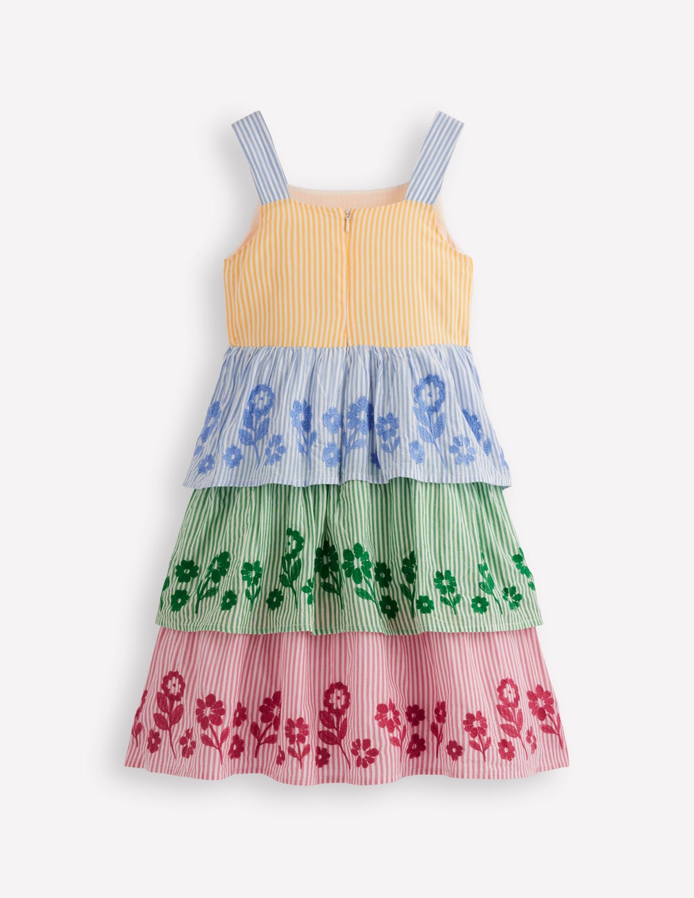 Tiered Embroidered Dress-Hotchpotch Stripe Embroidery - Image 2