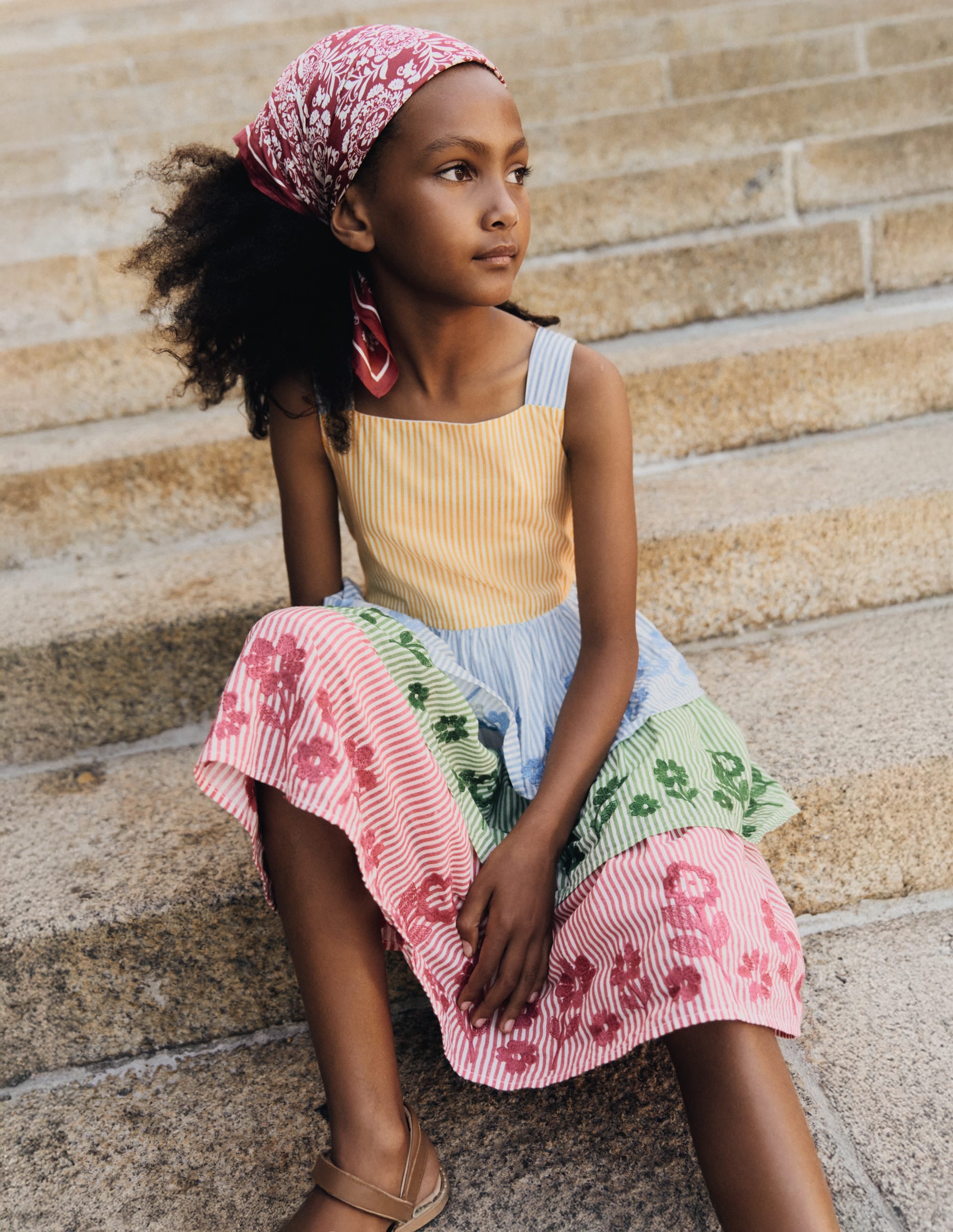 Tiered Embroidered Dress-Hotchpotch Stripe Embroidery - Image 4