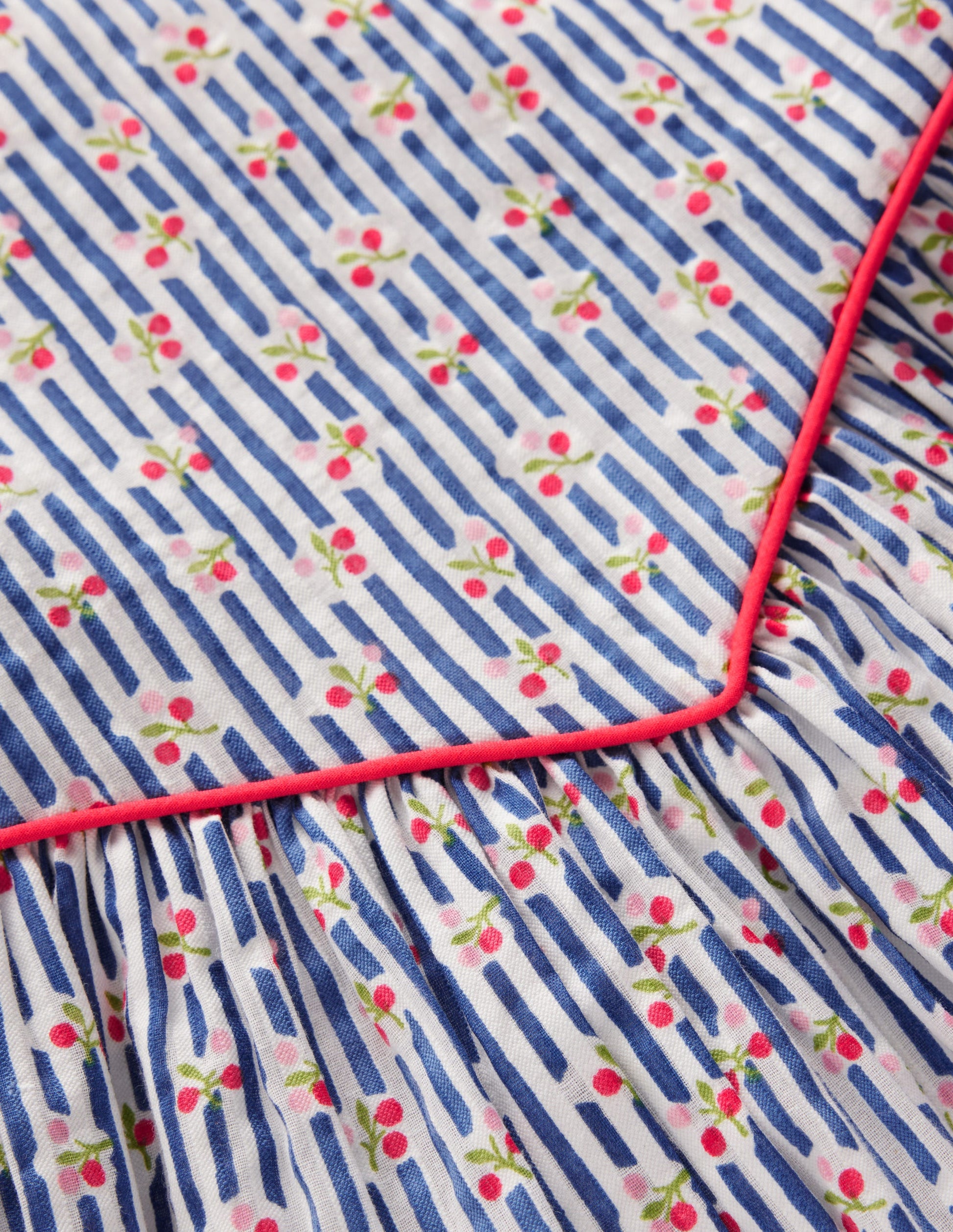 V-waist Woven Dress-Bluejay Cherry Stripe-6