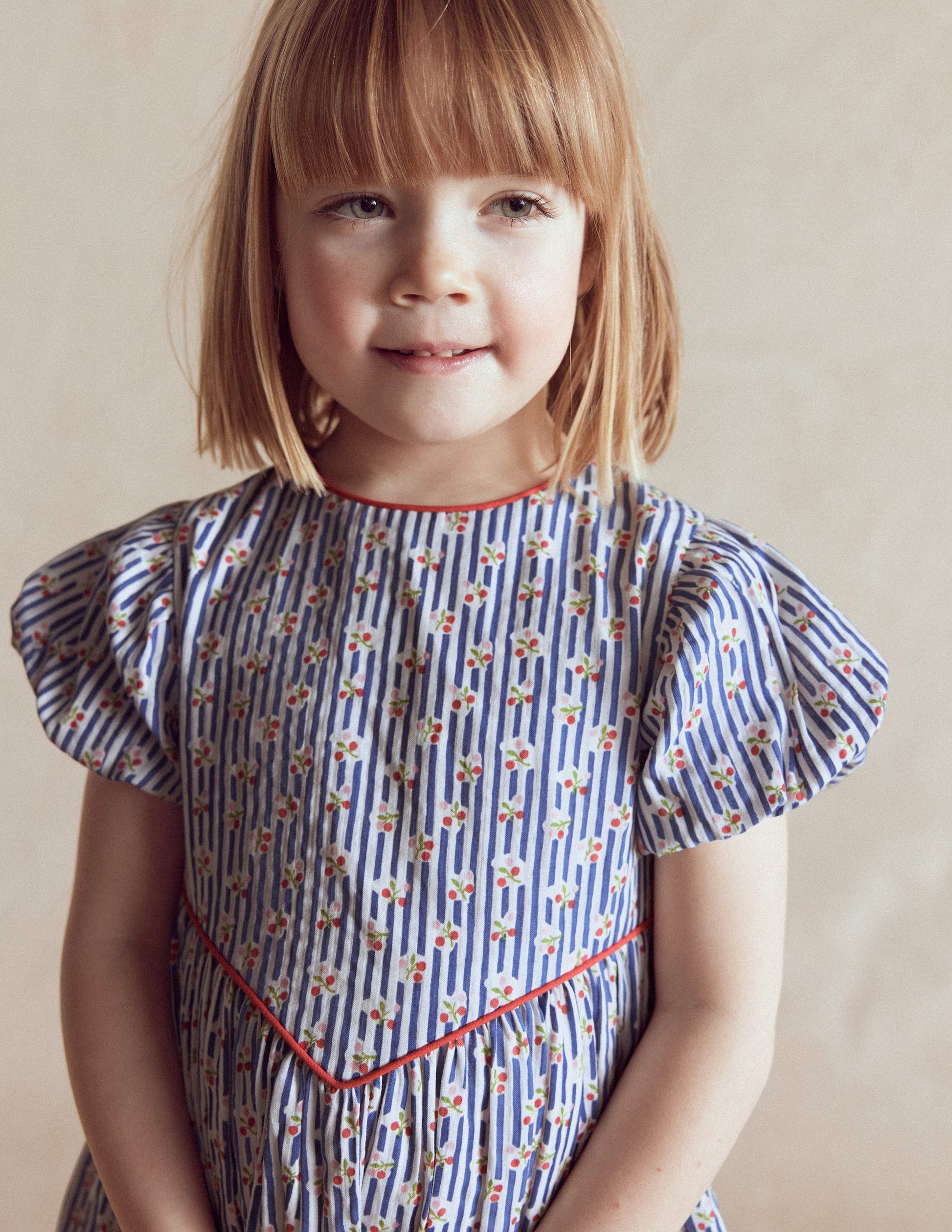 V-waist Woven Dress-Bluejay Cherry Stripe-2
