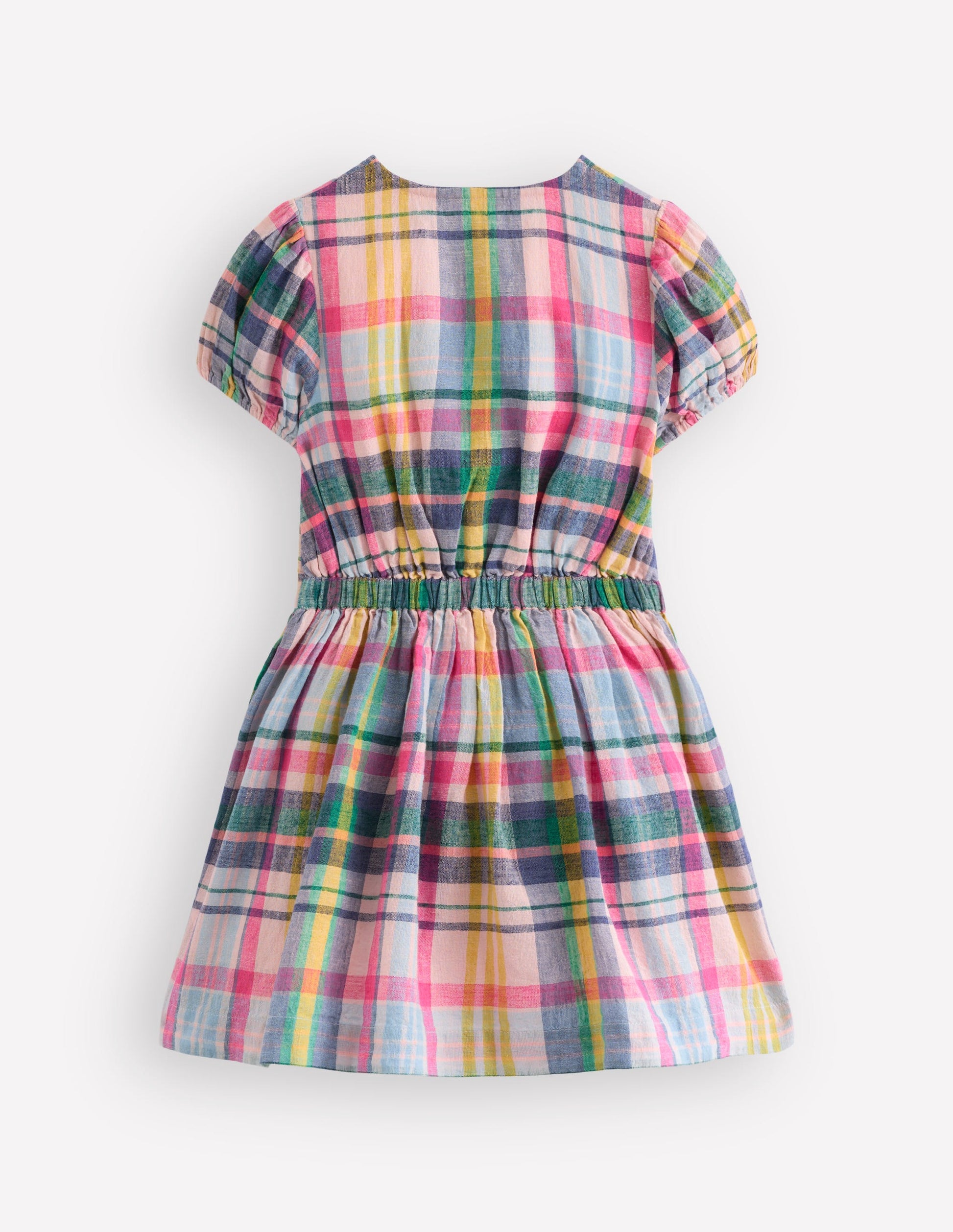 Tie Front Woven Dress-Blue, Pink and Green Check-3