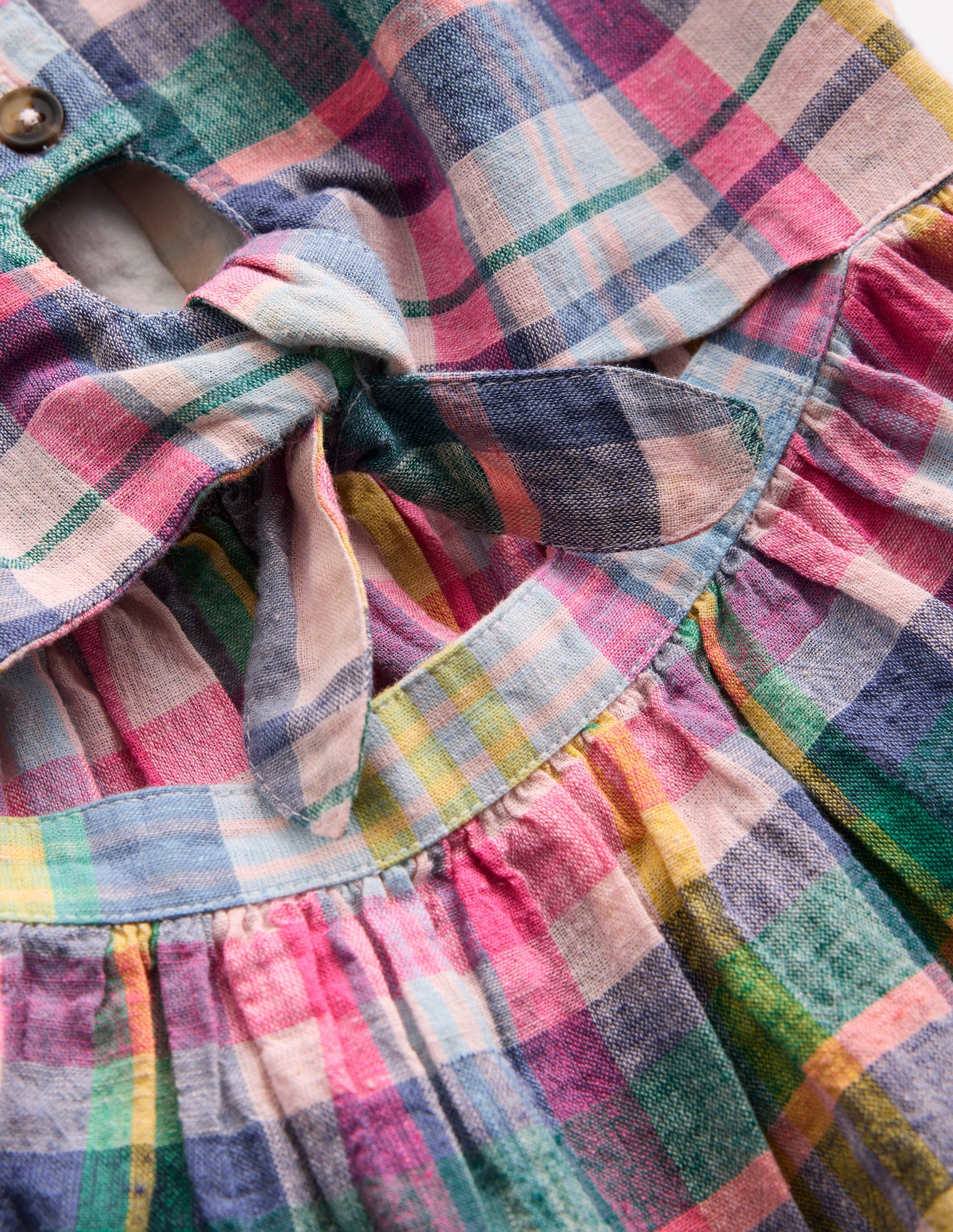 Tie Front Woven Dress-Blue, Pink and Green Check-4