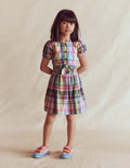 Tie Front Woven Dress-Blue, Pink and Green Check