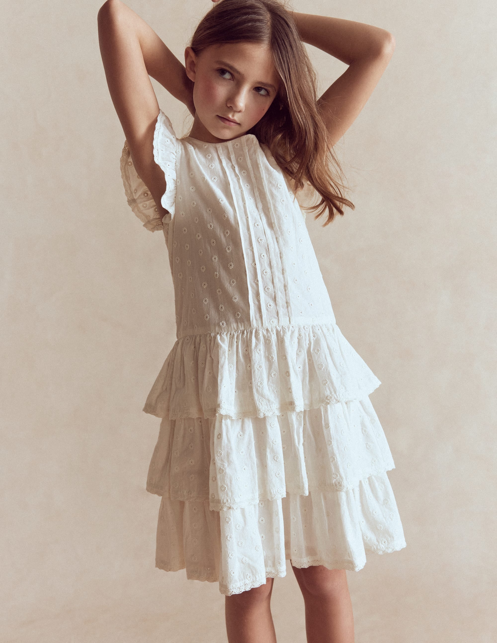 Pintuck Tiered Dress-Soft Ivory - Image 1