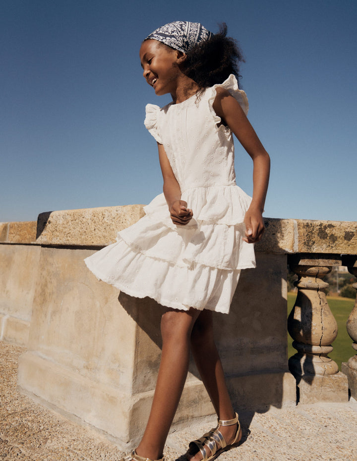 Pintuck Tiered Dress-Soft Ivory