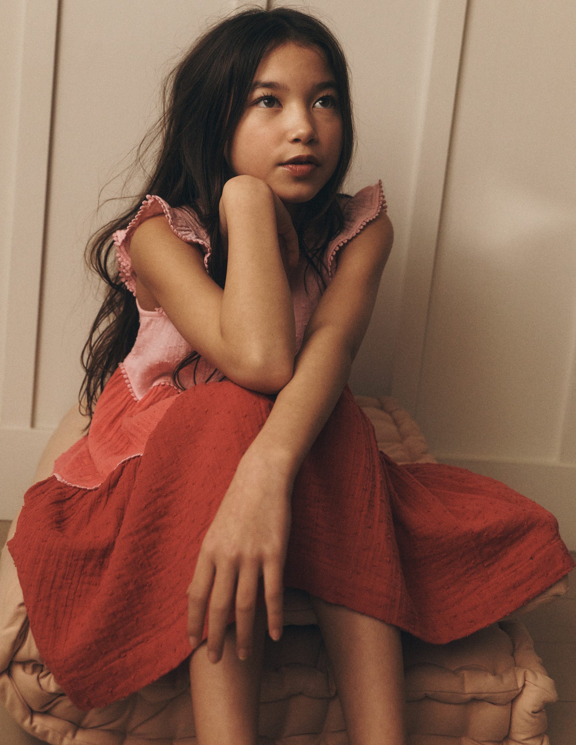 Double Cloth Twirly Dress-Spring Blossom Colourblock-4