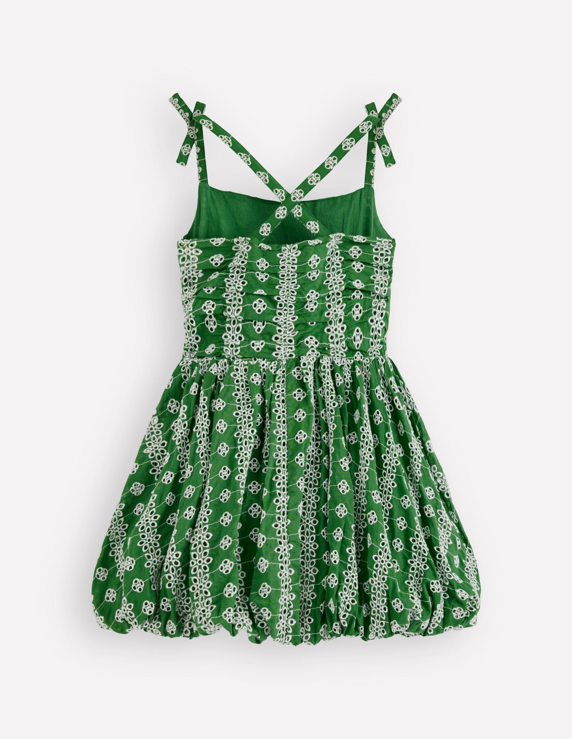 Ruched Bodice Bubble Dress-Green Broderie-3