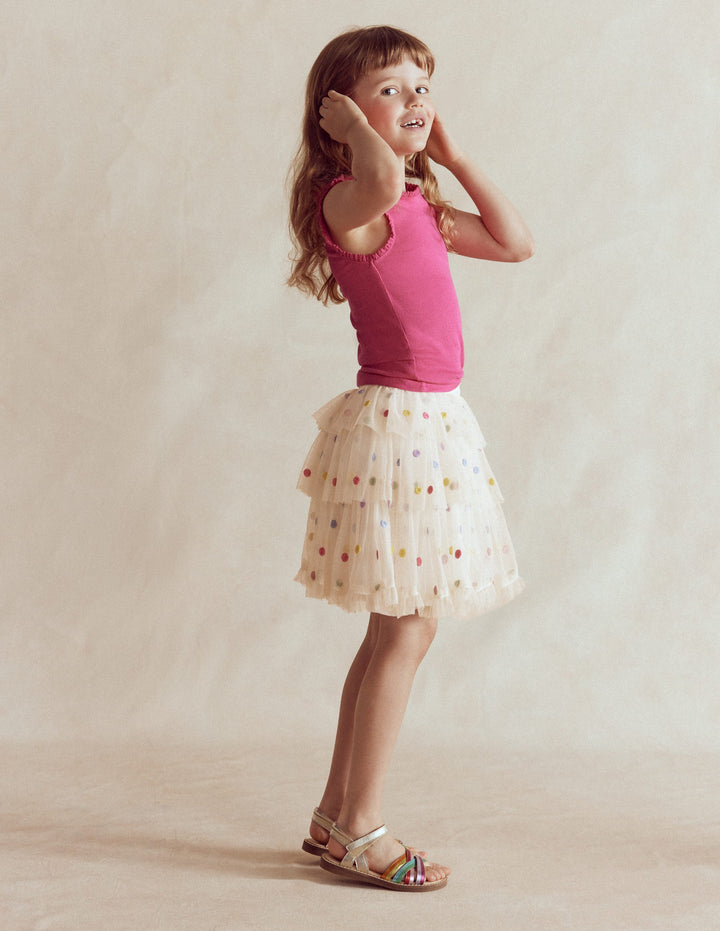 Tulle Interest Skirt-Soft Ivory Multi Spot