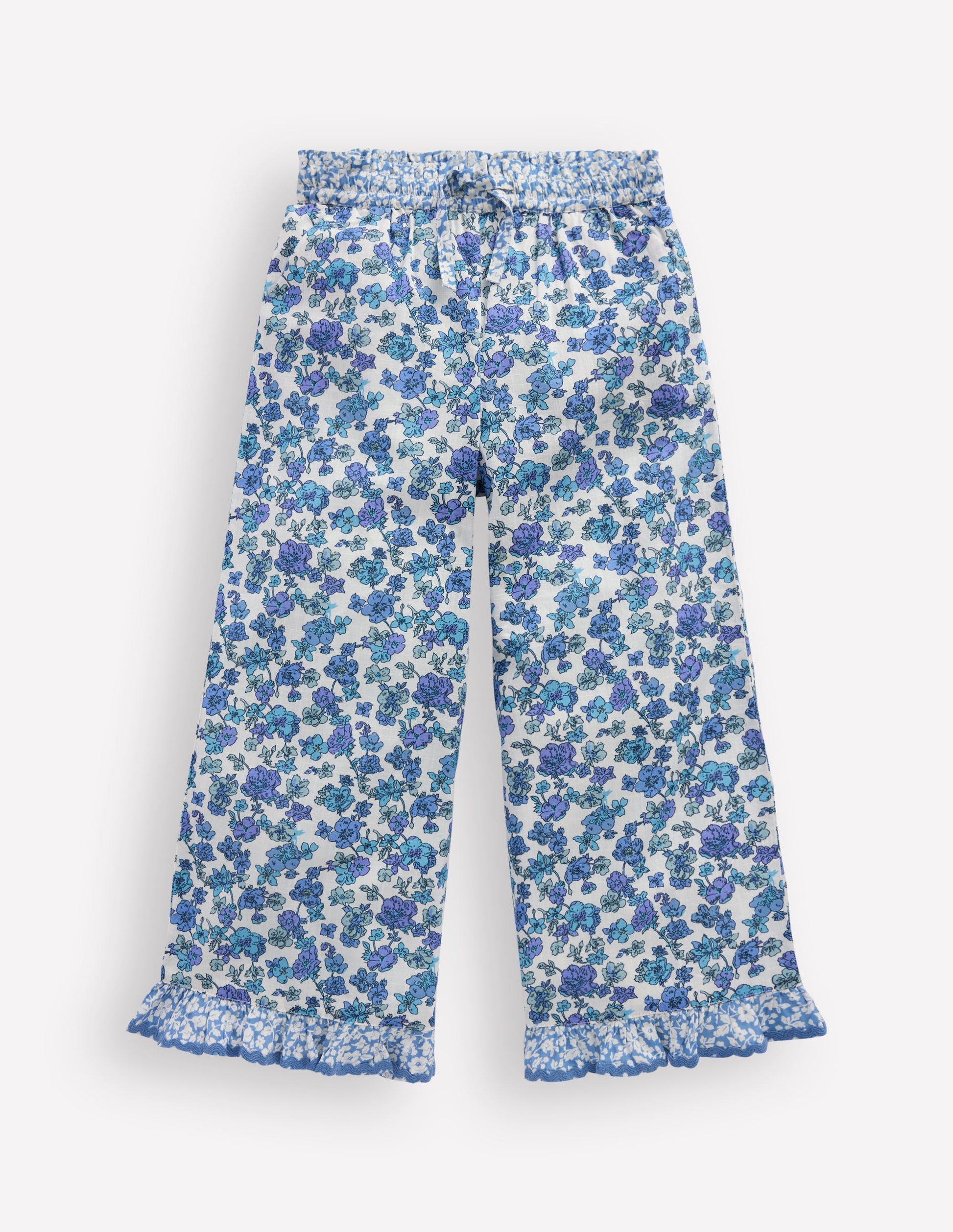 Frill Hem Trousers-Blue Floral Hotch Potch-2