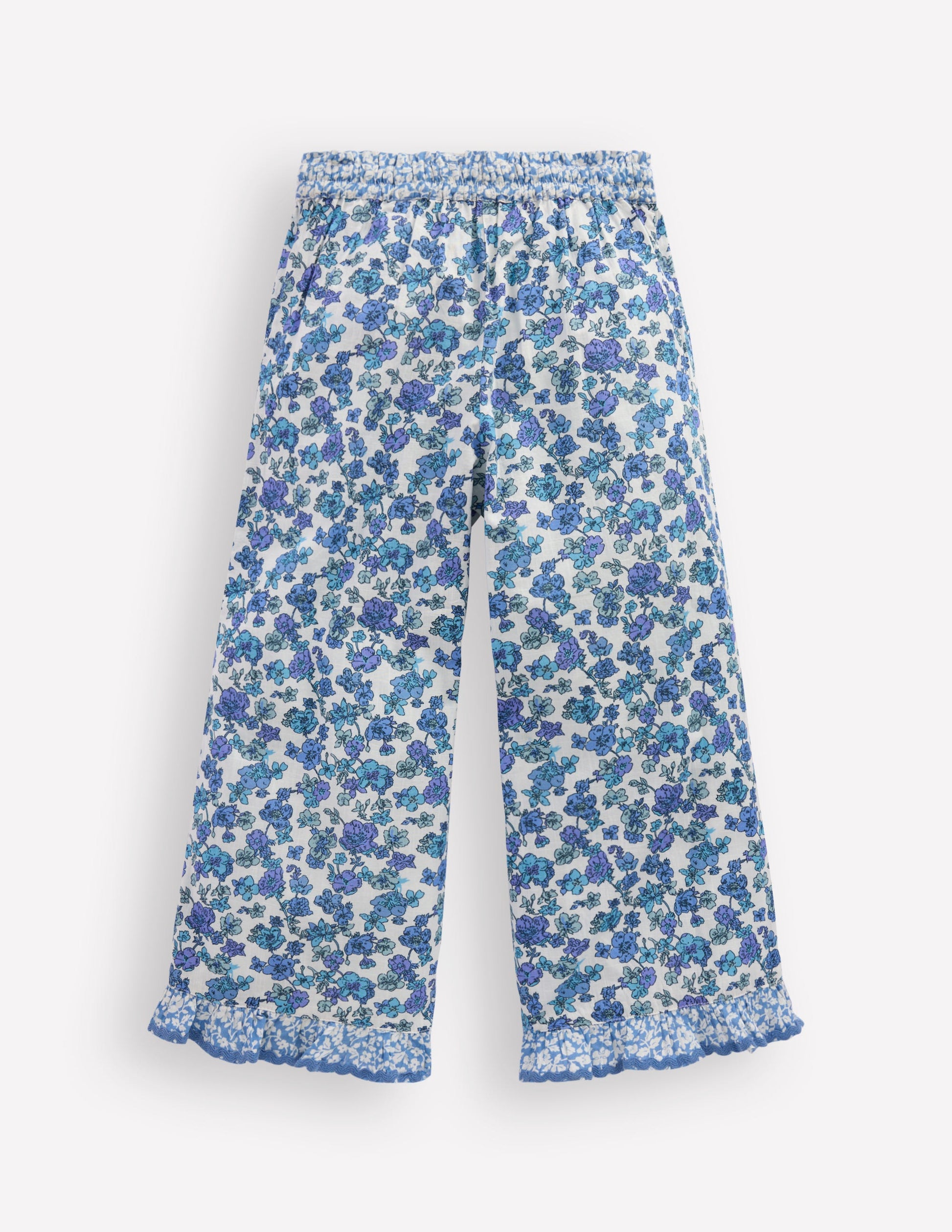 Frill Hem Trousers-Blue Floral Hotch Potch-3