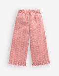 Frill Hem Trousers-Pink Broderie