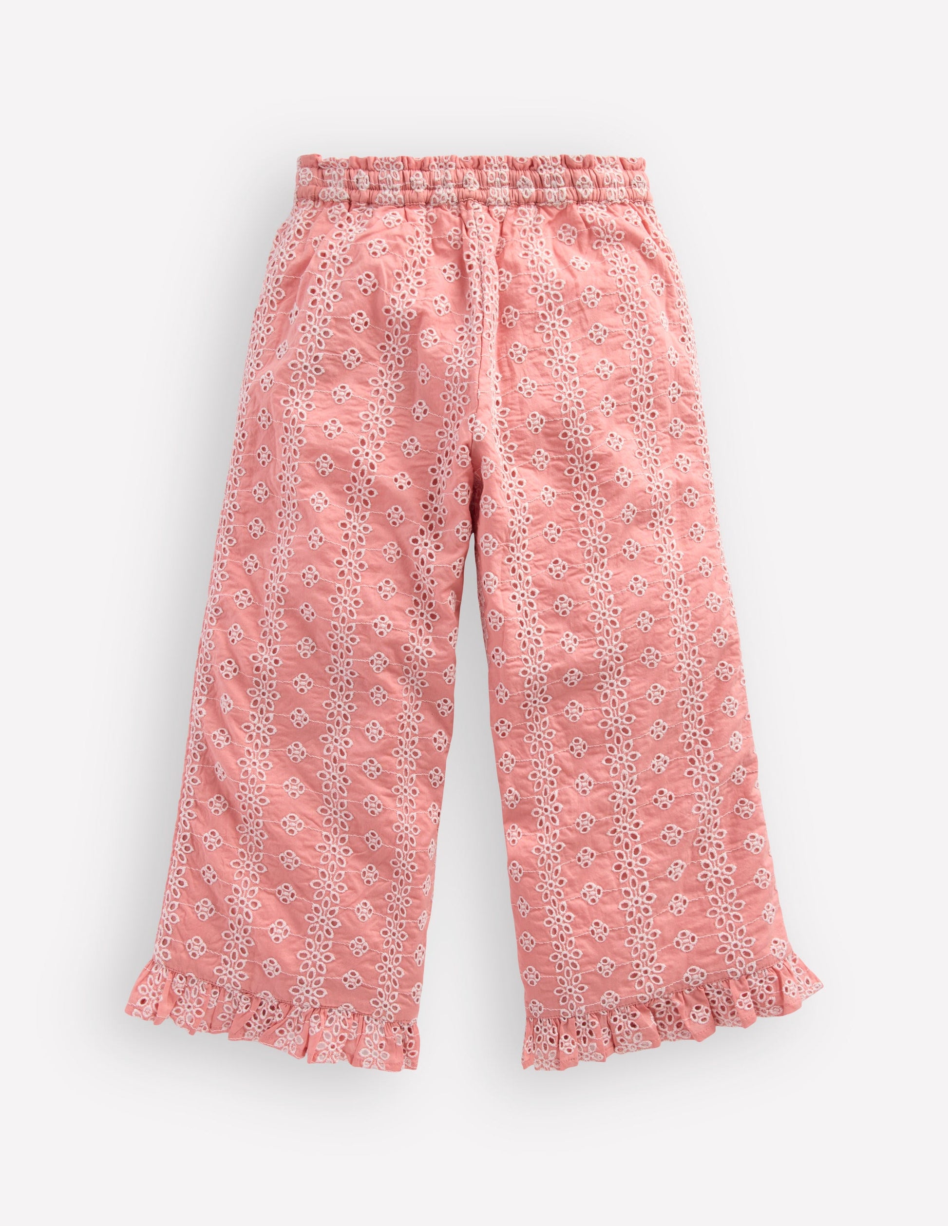 Frill Hem Trousers-Pink Broderie-3