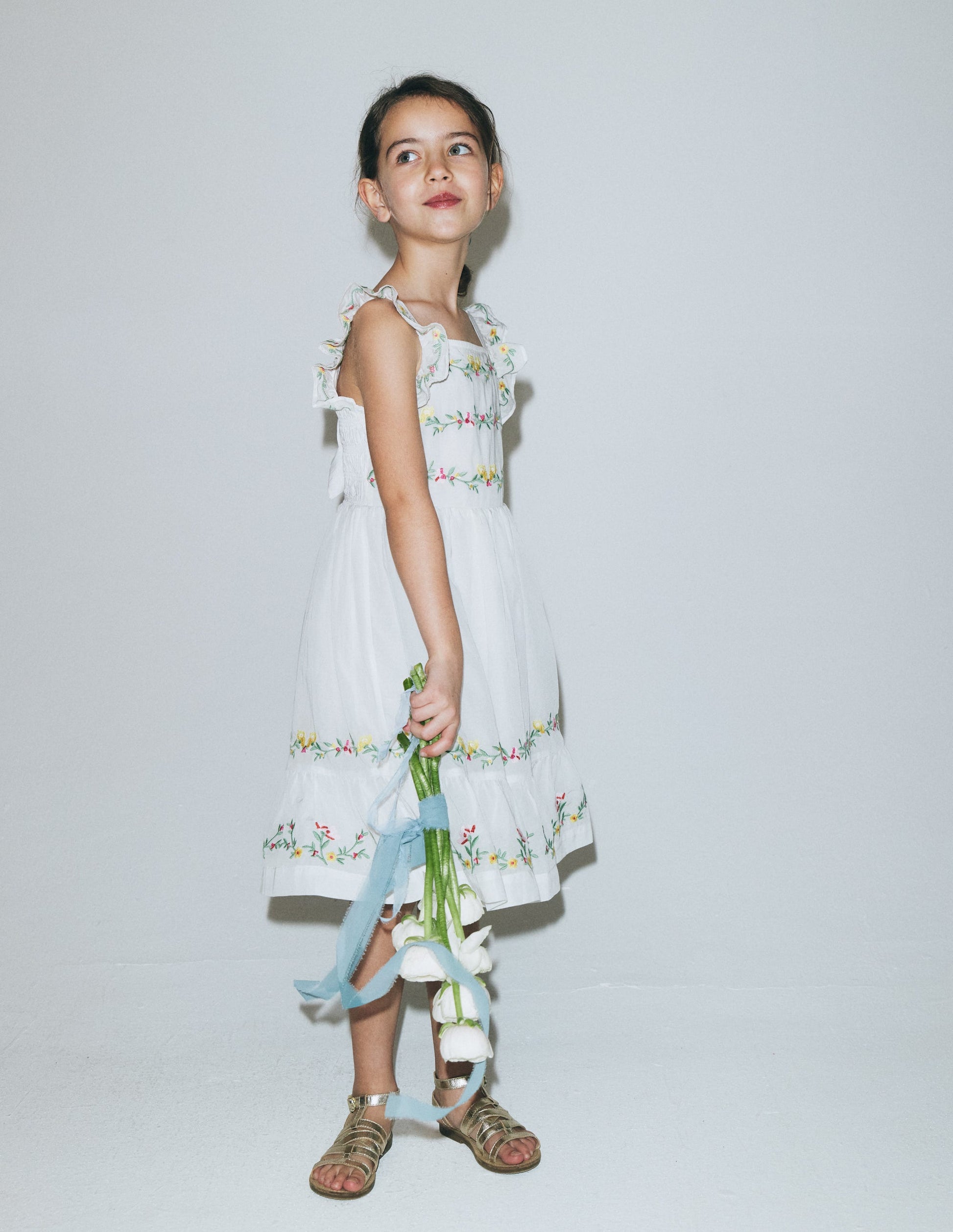 Shirred Bow Back Detail Dress-Soft Ivory-1