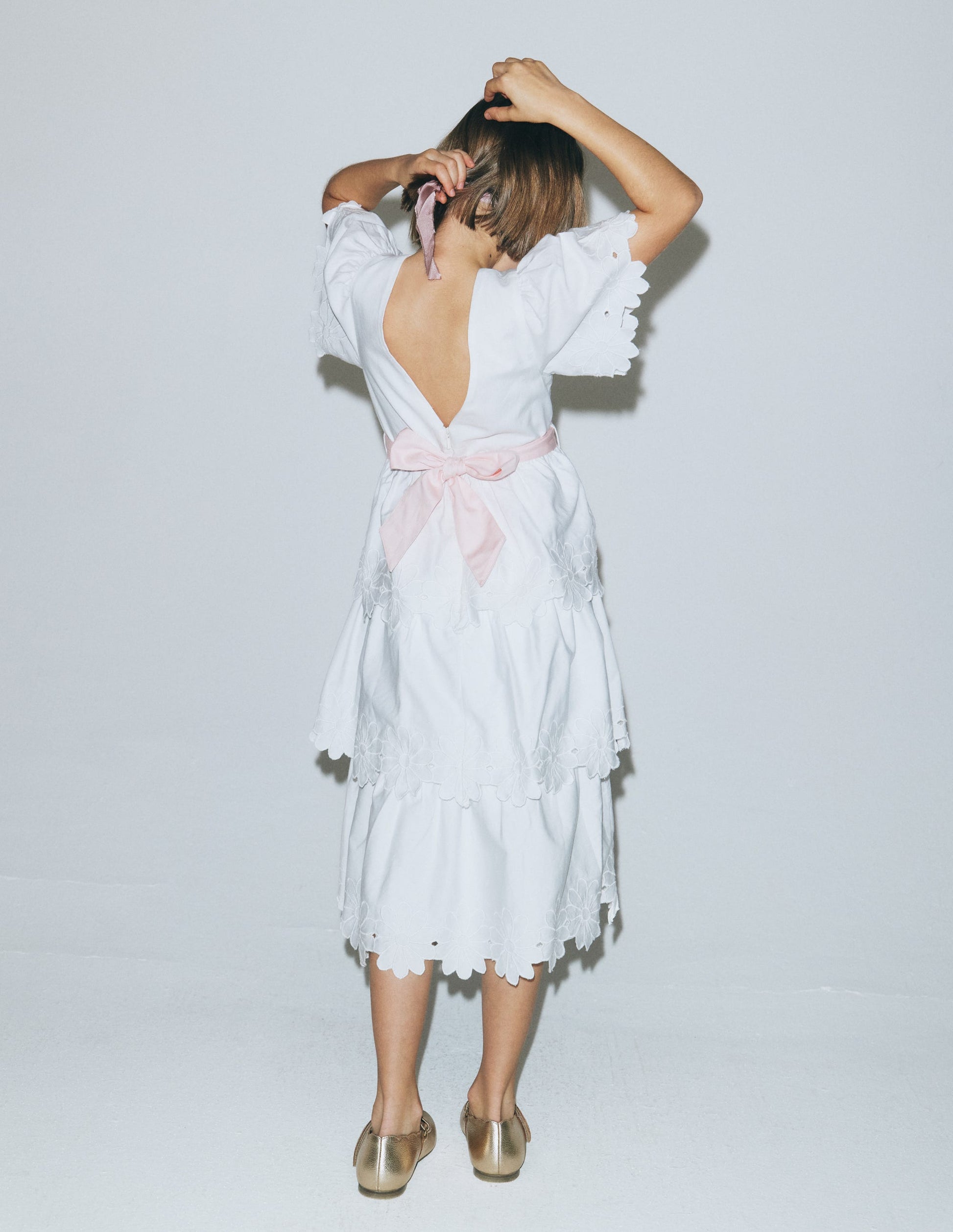 Flower Hem Occasion Dress-Soft Ivory-5