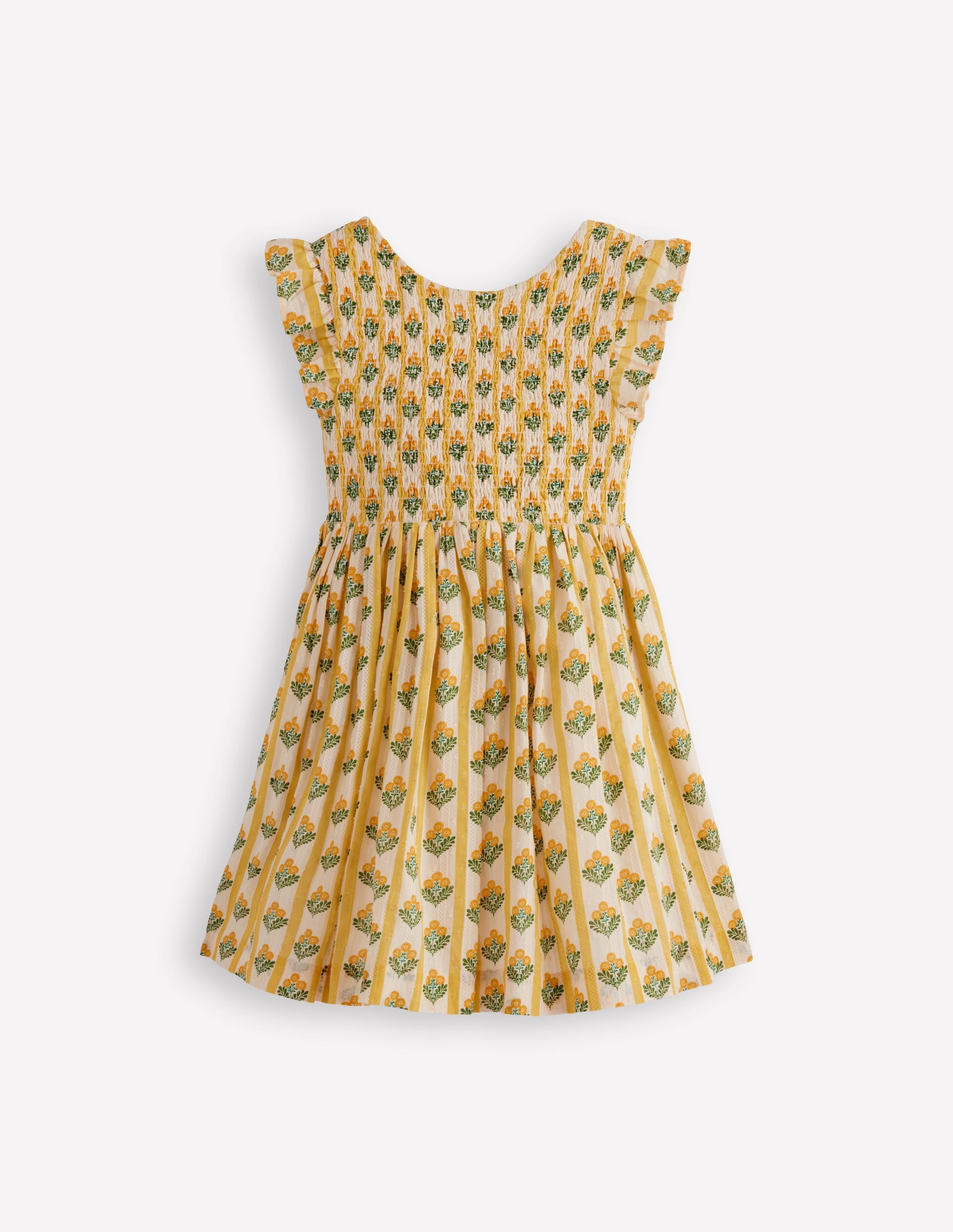 Bow Back Shirred Dress-Honeycomb Yellow Flower Stem - Image 2
