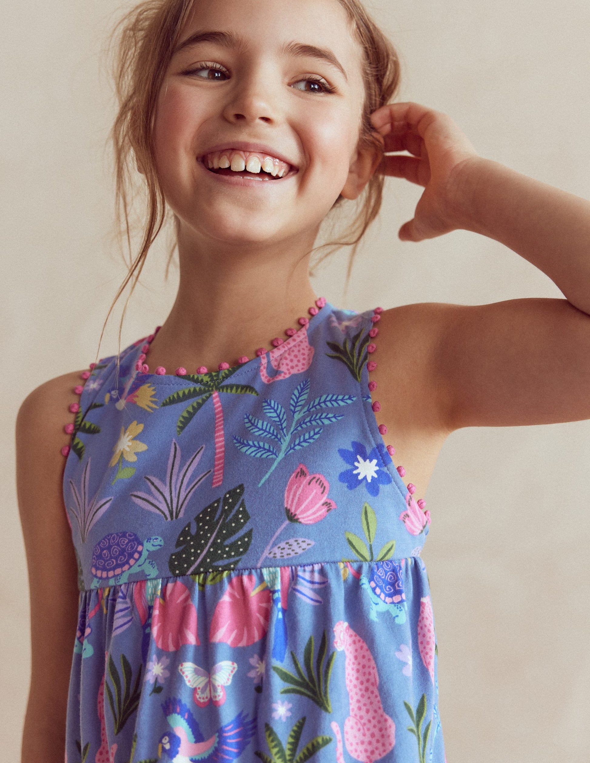 Jersey Cross-back Dress-Quiet Harbour Animal Palm-3