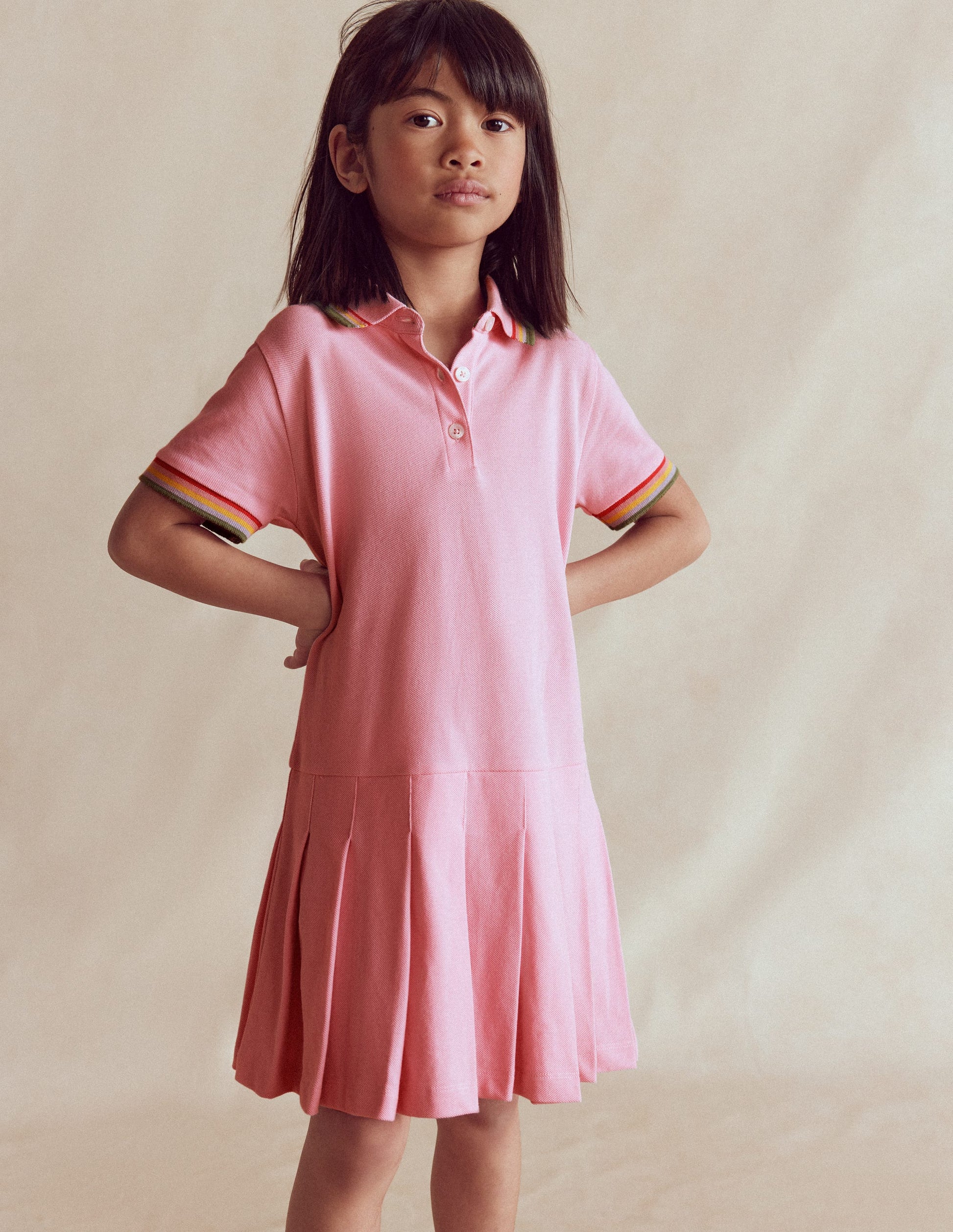 Pleated Skirt Jersey Dress-Almond Pink-1