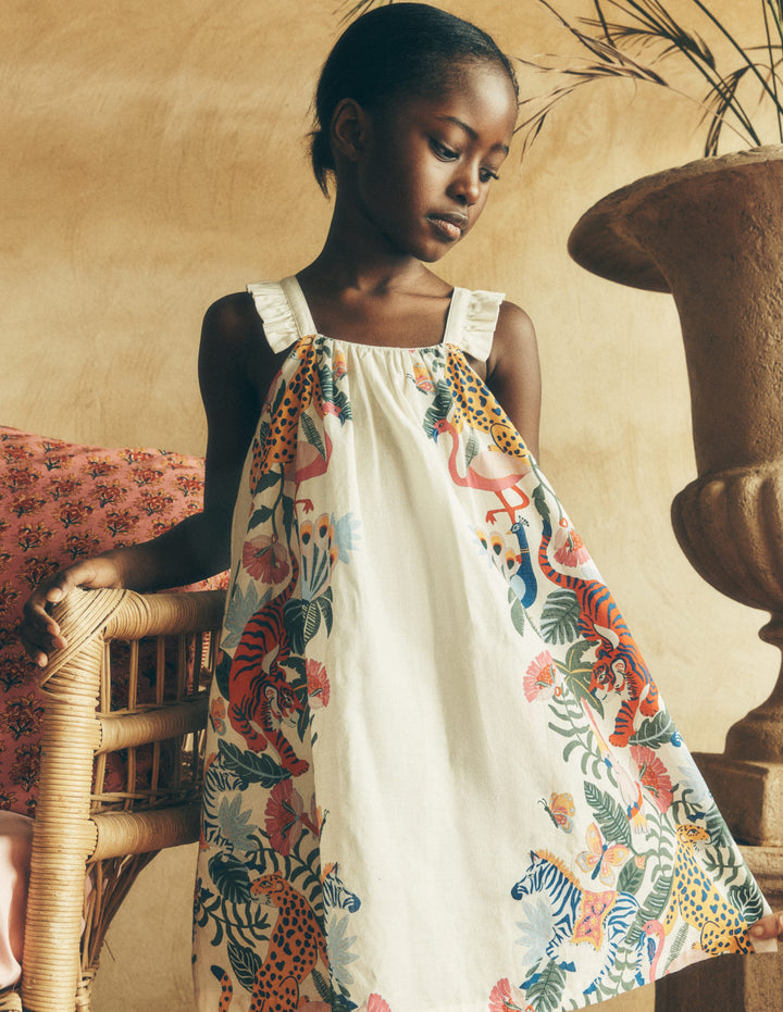 Ruffle Strap Sundress-Soft Ivory Jungle Placement