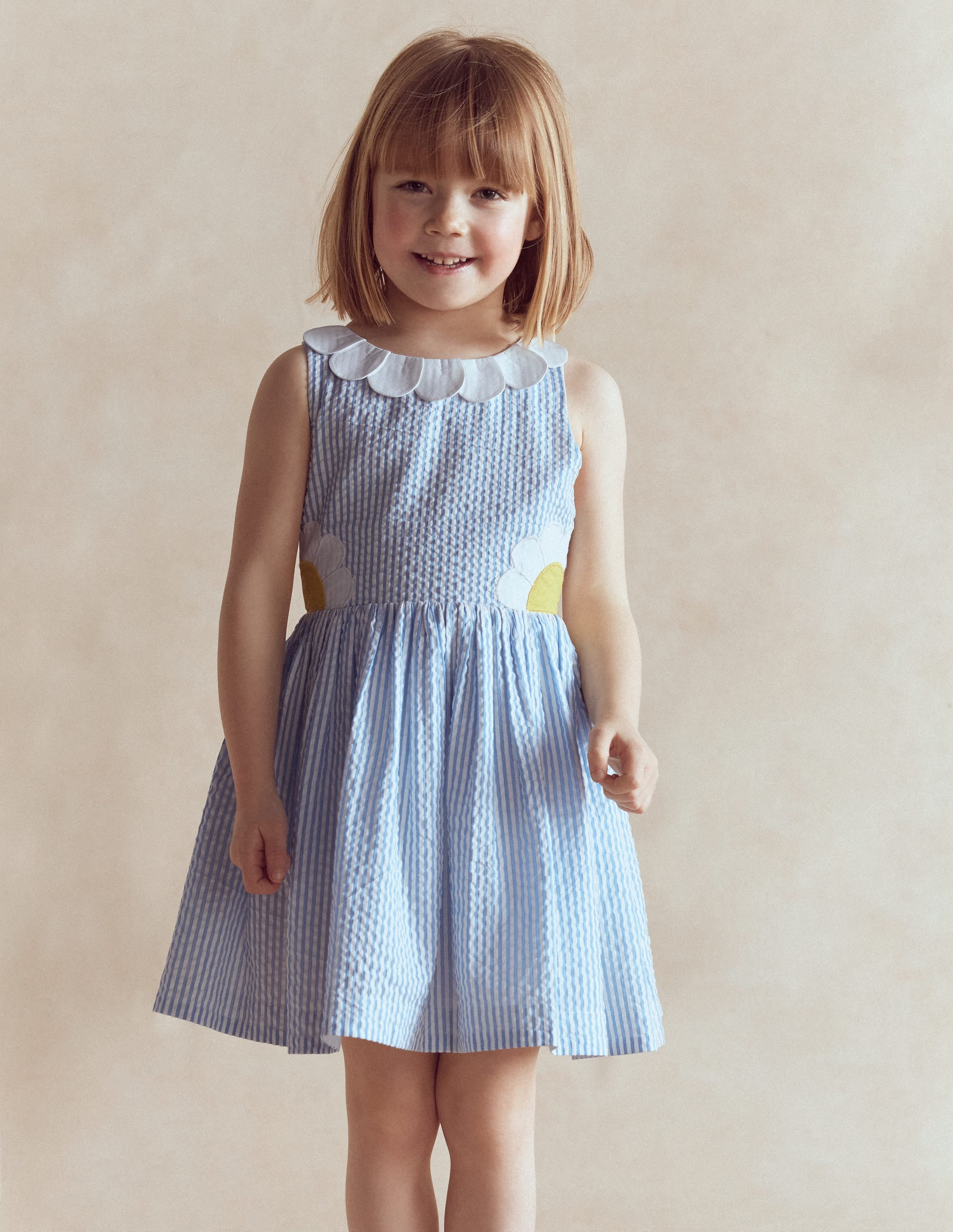 Novelty Cross-back Dress-Blue Daisy Applique - Image 1