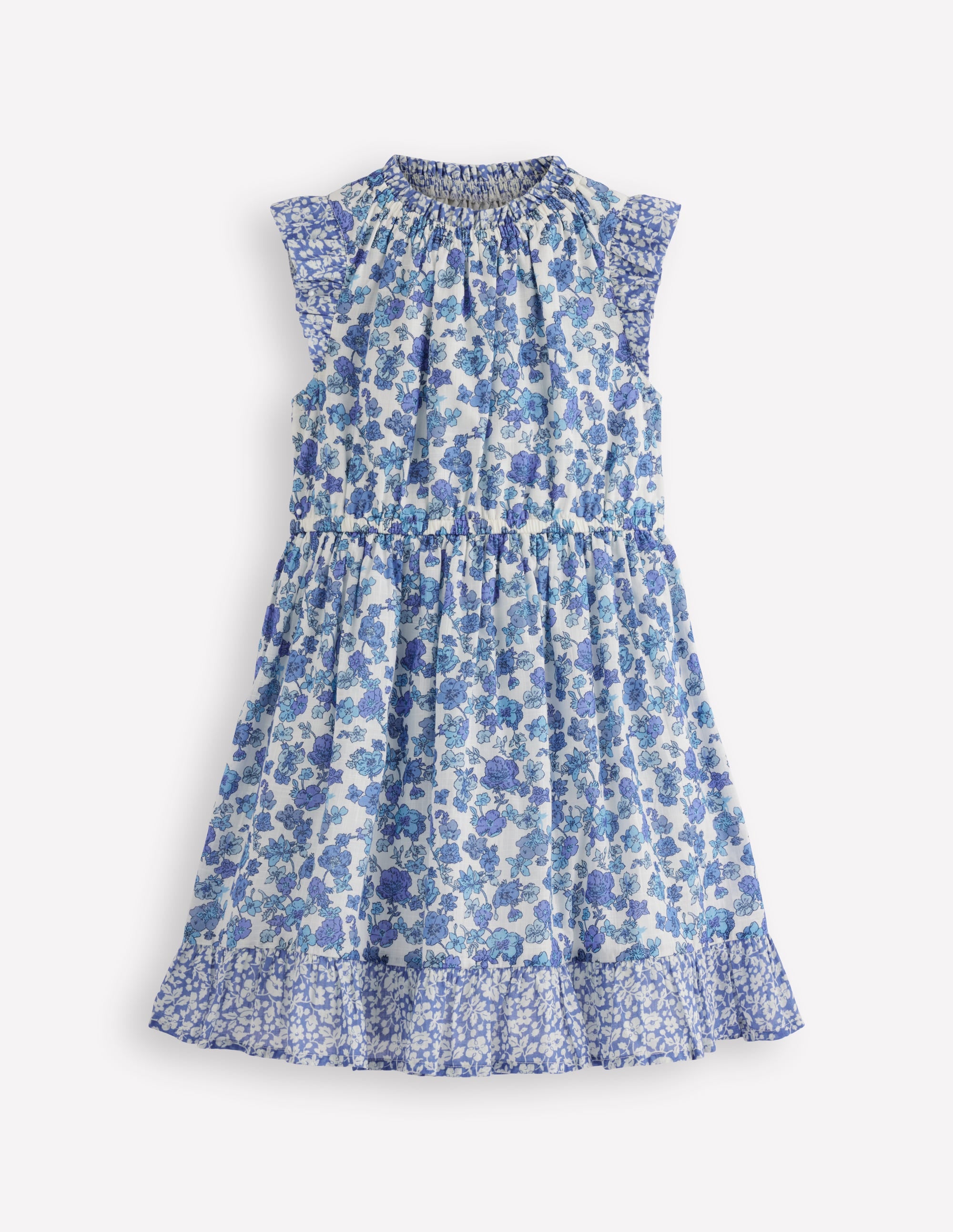 Gathered Woven Dress-Blue Sprig - Image 1