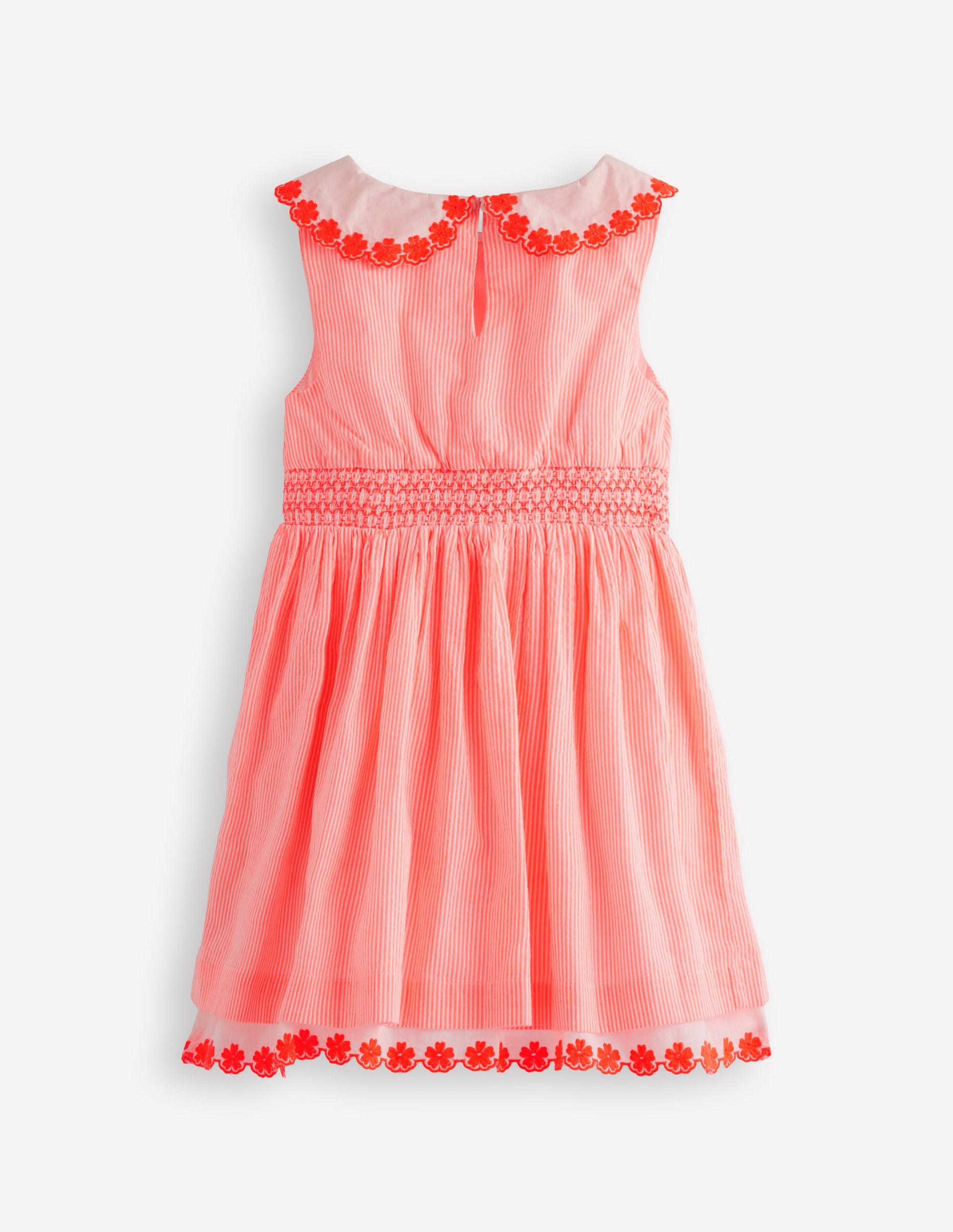 Nostalgic Broderie Dress-Neon Coral Seersucker-2
