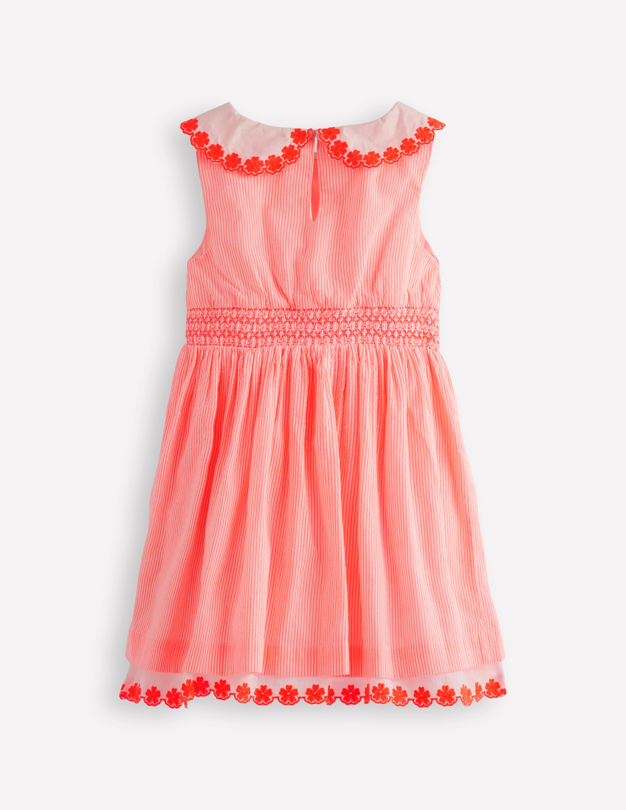 Nostalgic Broderie Dress-Neon Coral Seersucker - Image 2