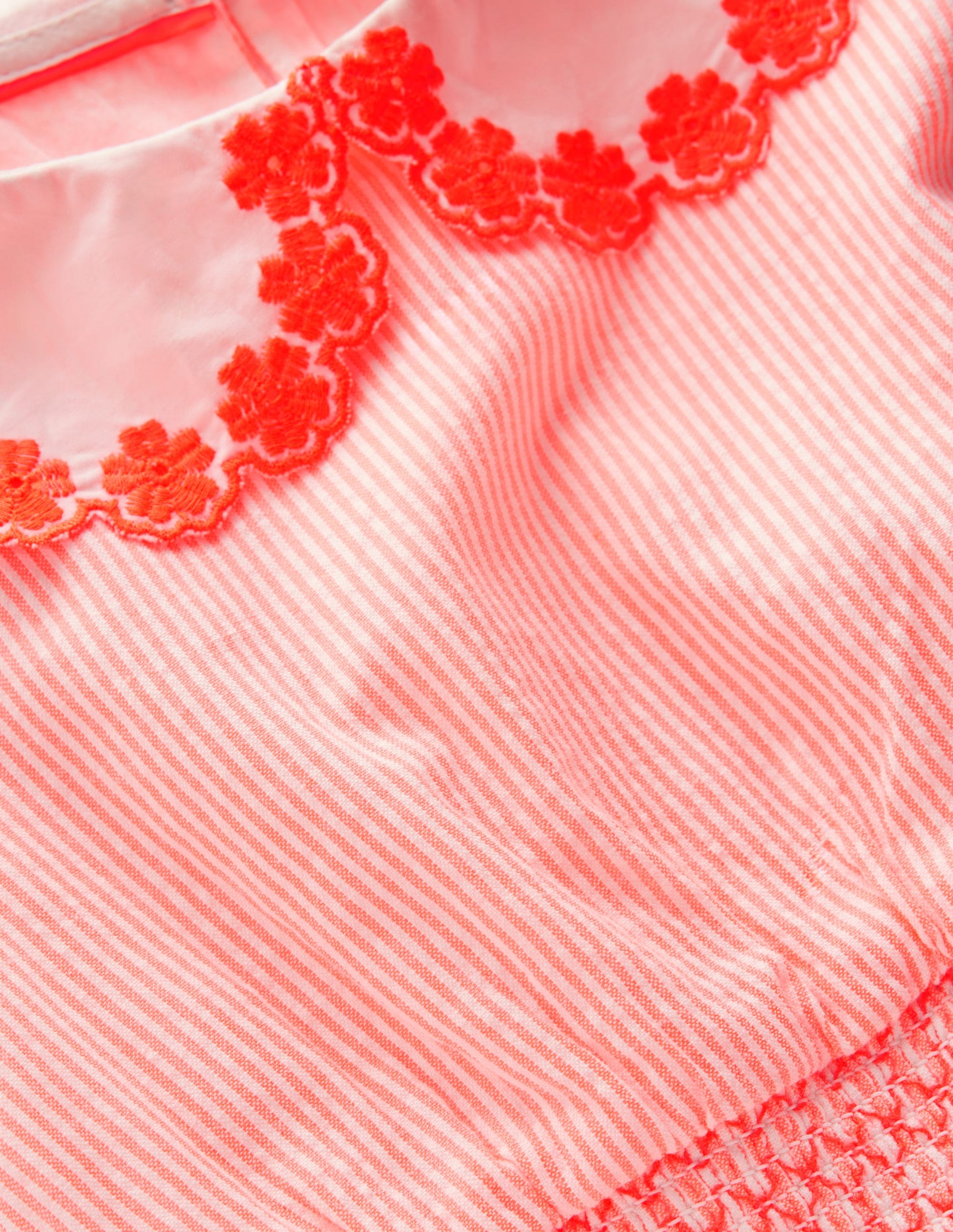 Nostalgic Broderie Dress-Neon Coral Seersucker-3