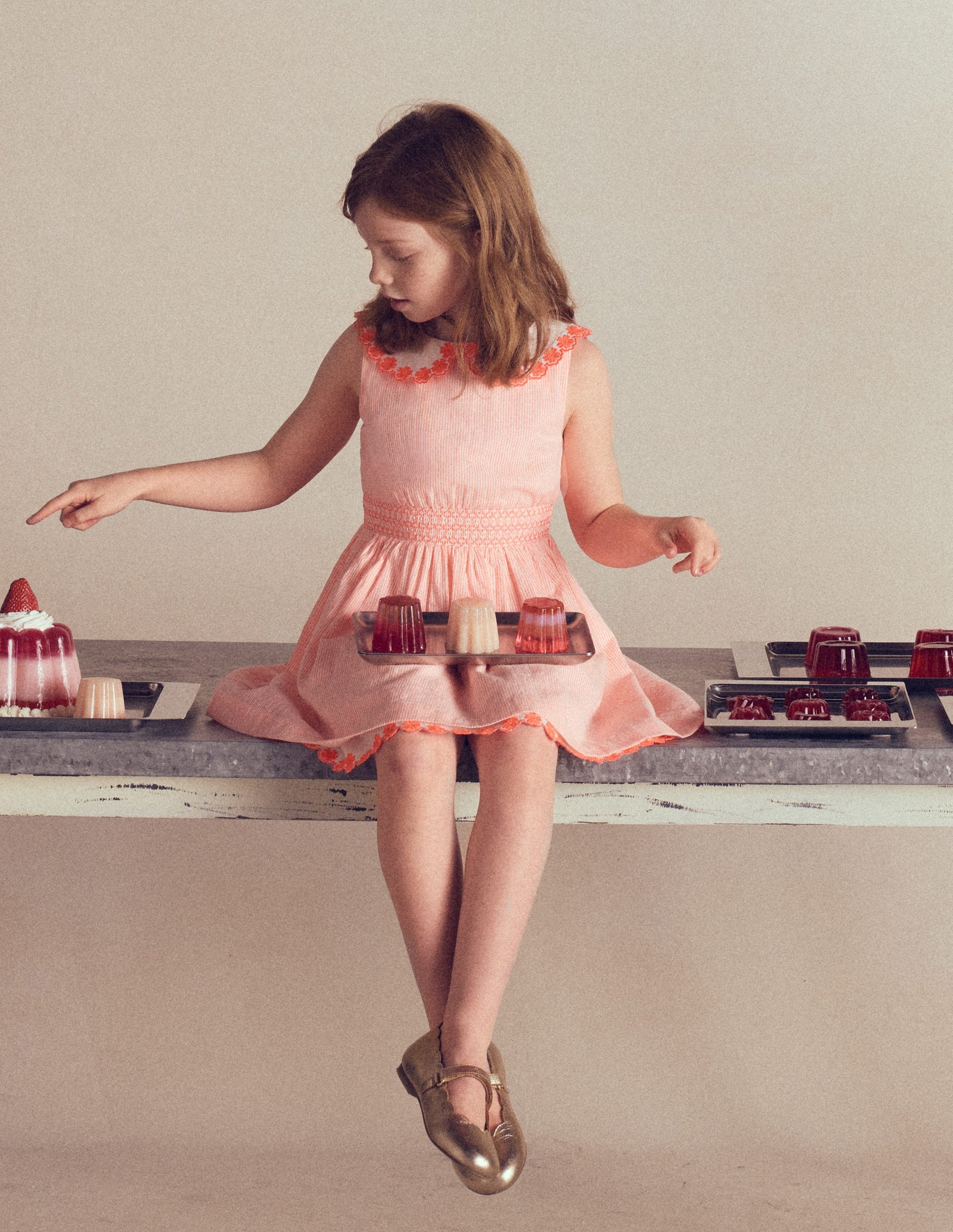 Nostalgic Broderie Dress-Neon Coral Seersucker-4