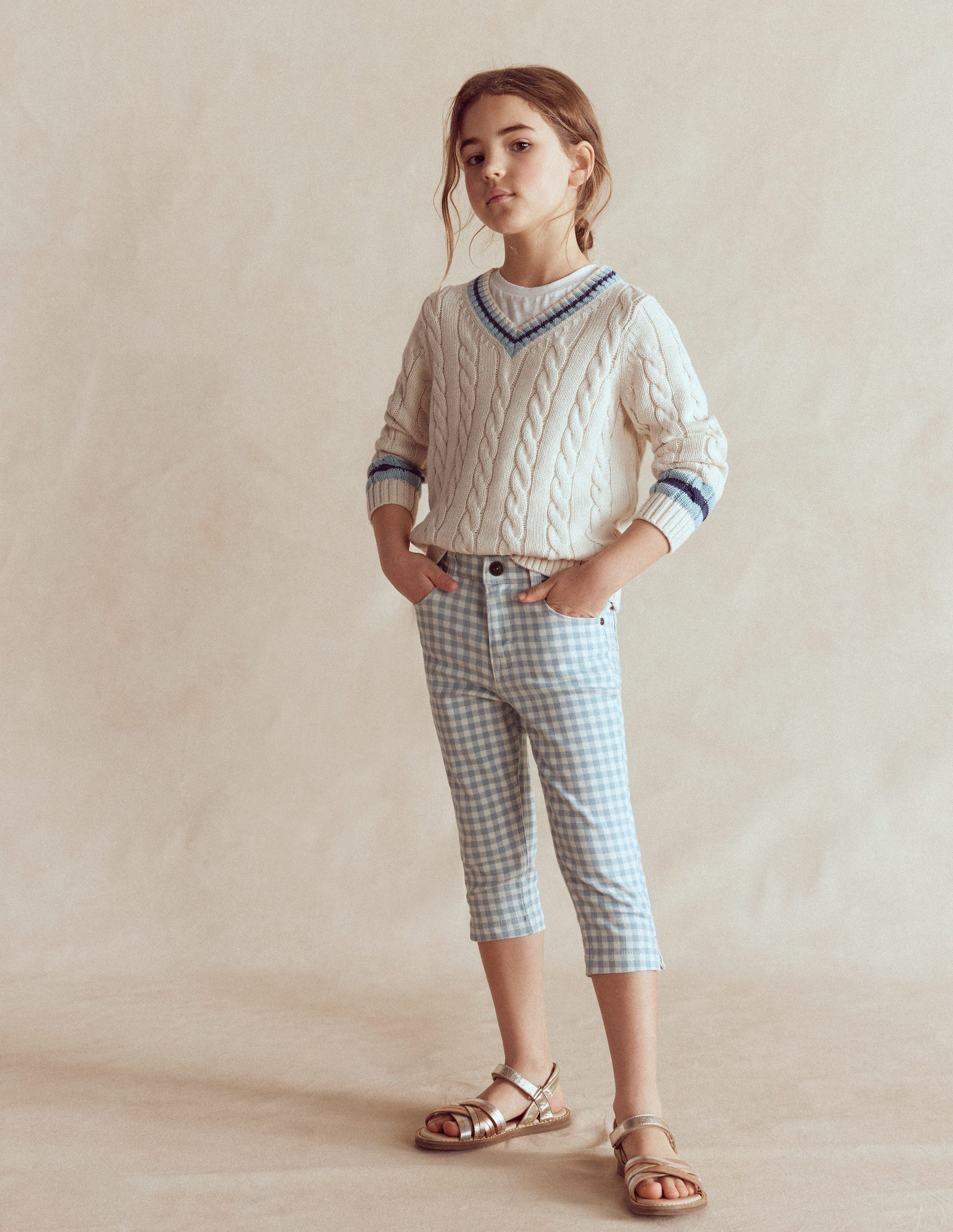 Capri Trousers-Blue Gingham-1