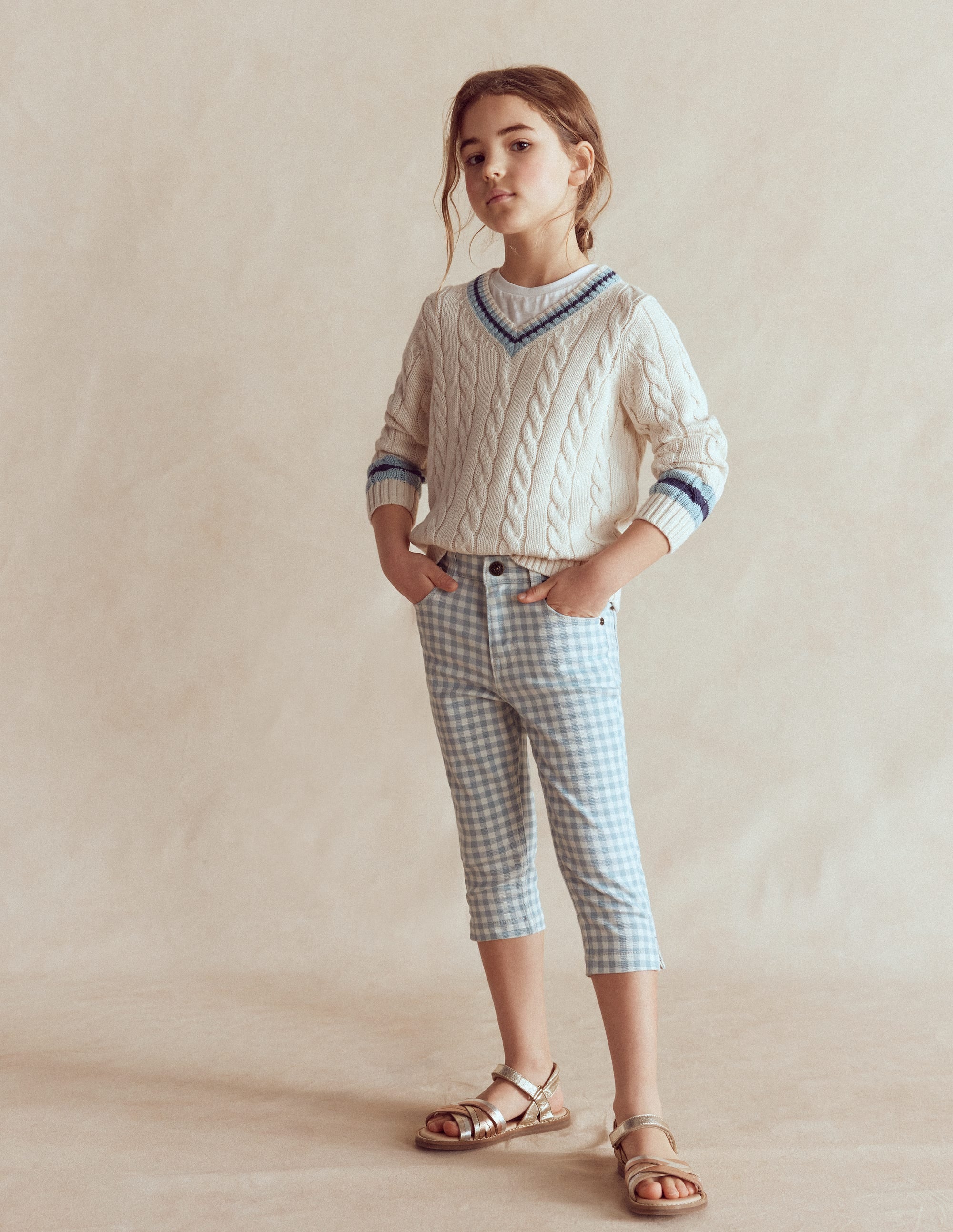 Capri Trousers-Blue Gingham - Image 1