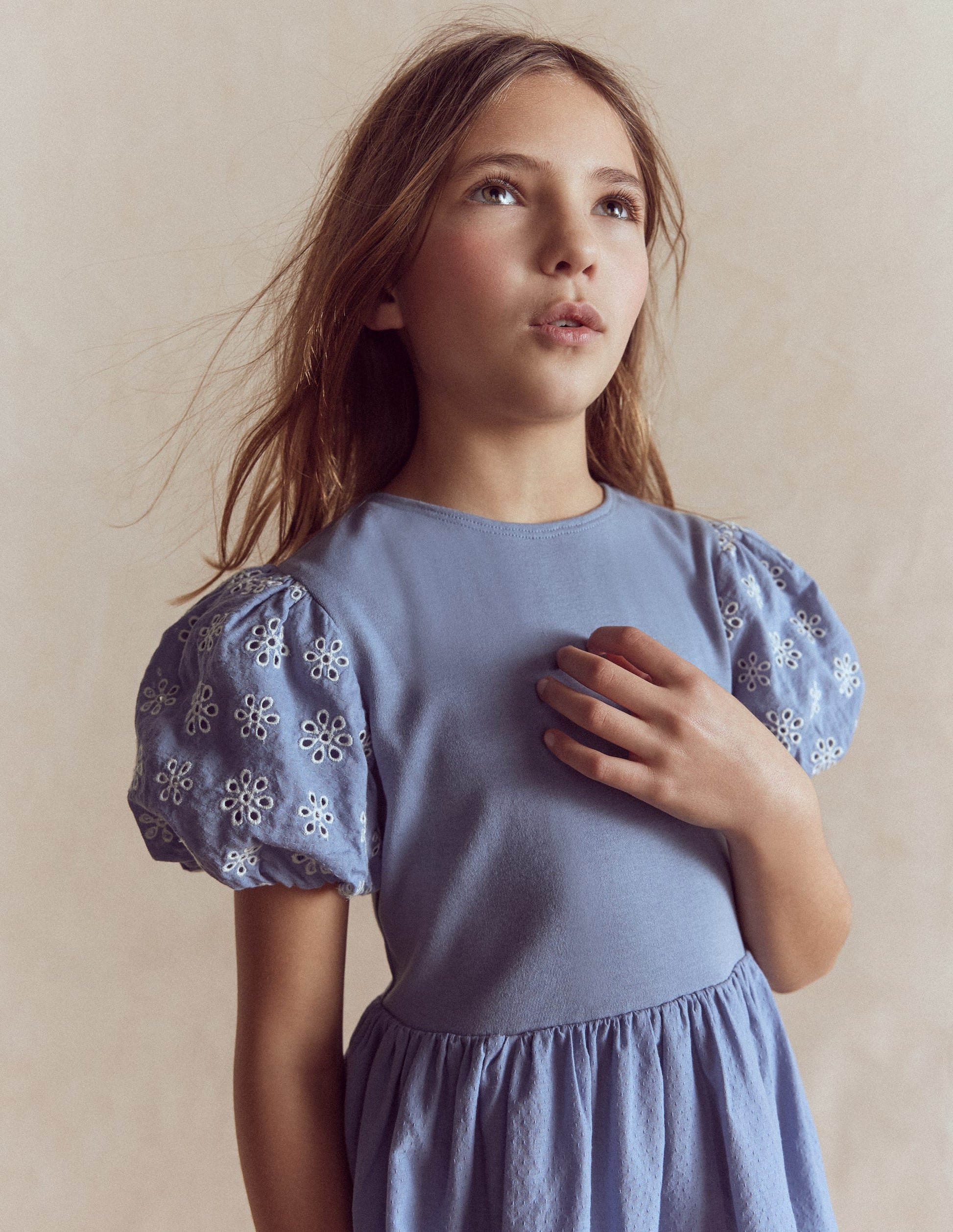 Broderie Rara Jersey Dress-Dusty Blue-2
