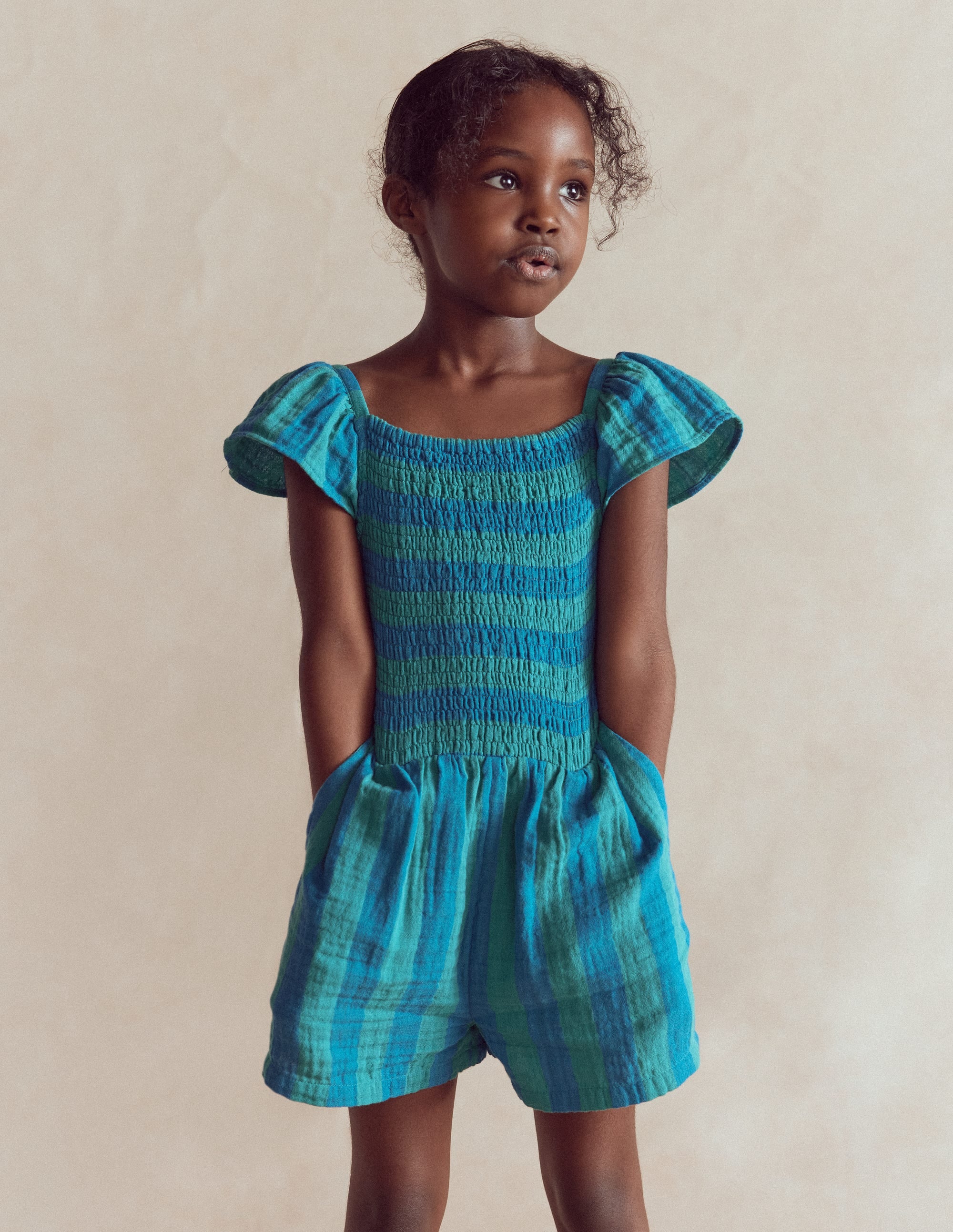 Double Cloth Playsuit-Aurora Blue Stripe - Image 1