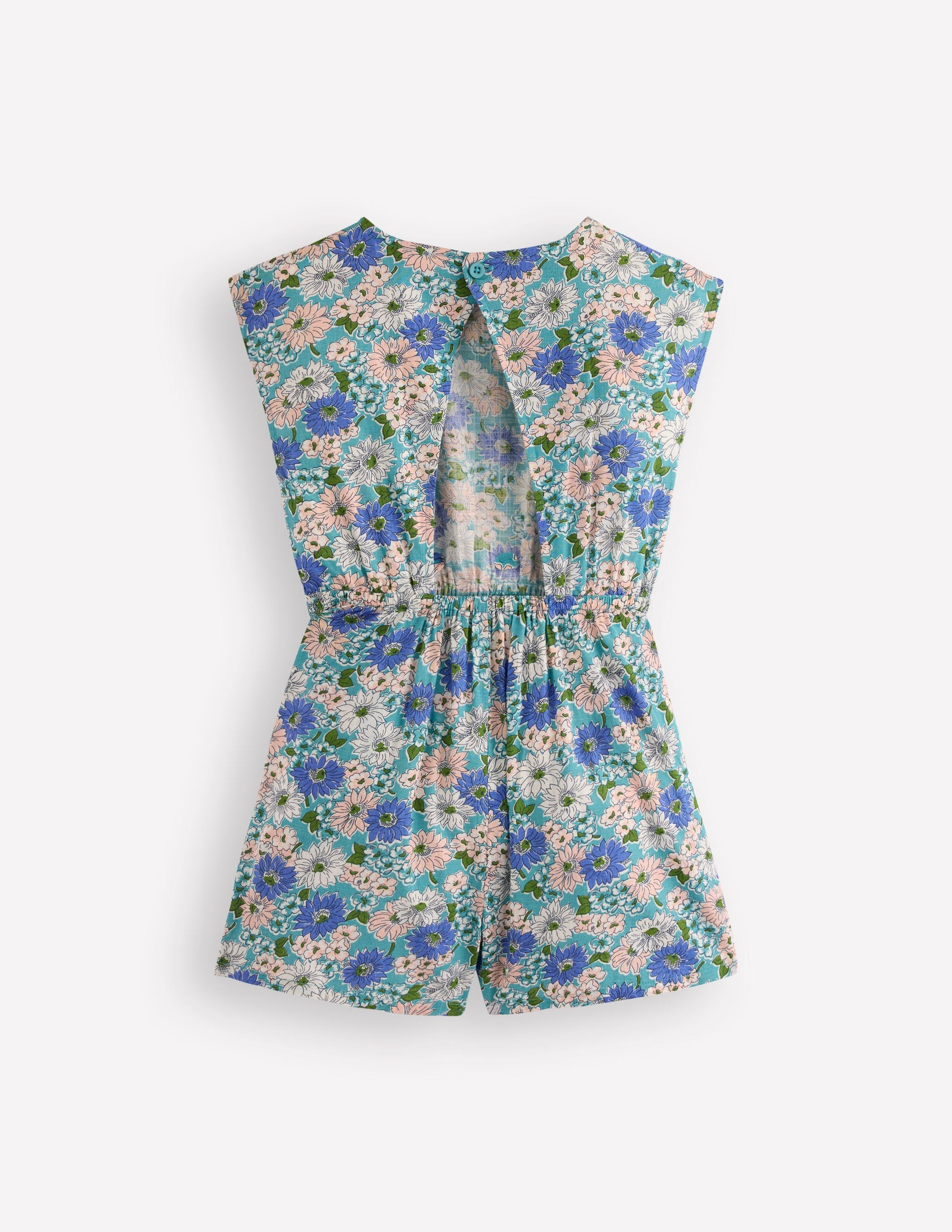 Tie Waist Woven Playsuit-Blue Floral-5