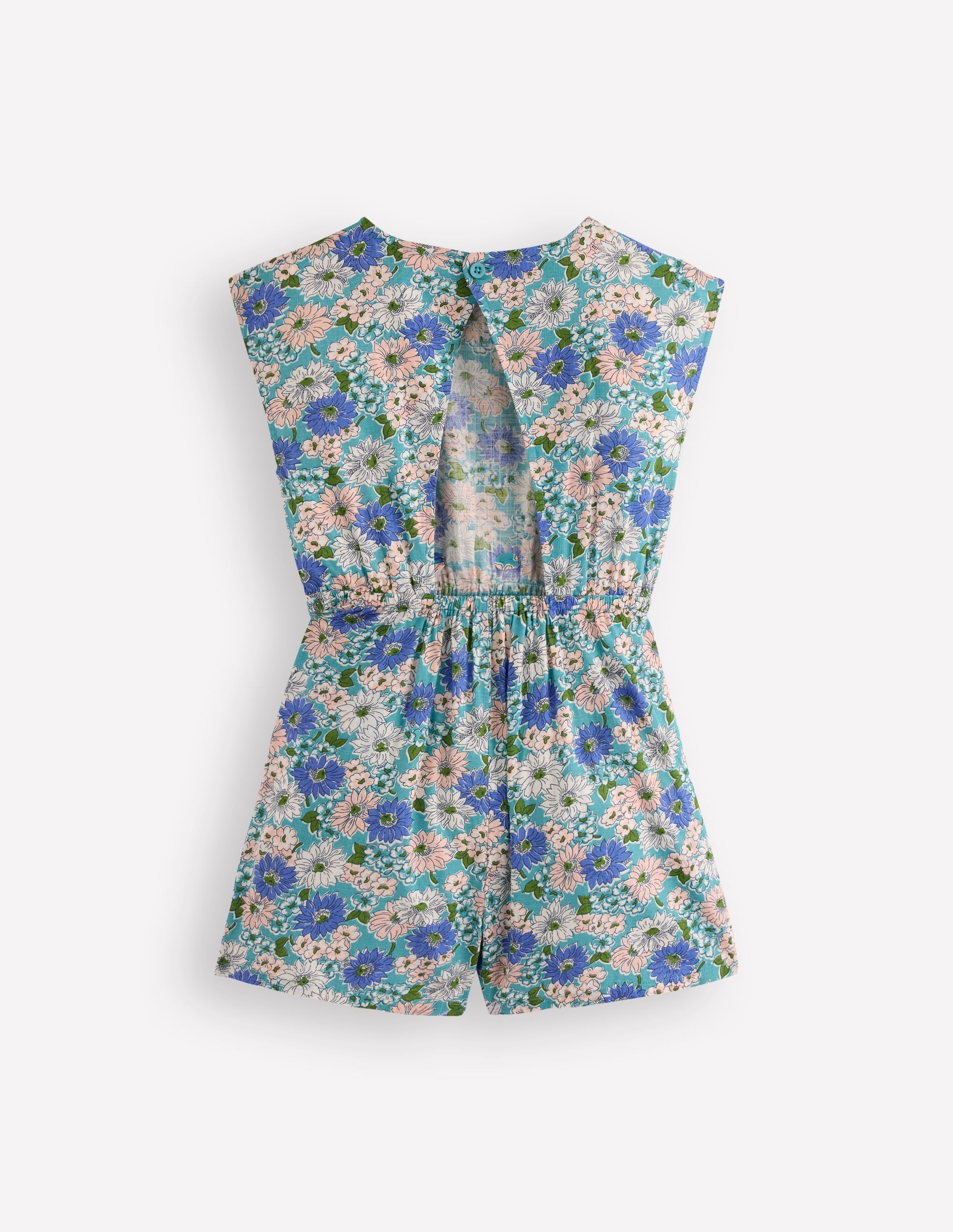 Tie Waist Woven Playsuit-Blue Floral - Image 5