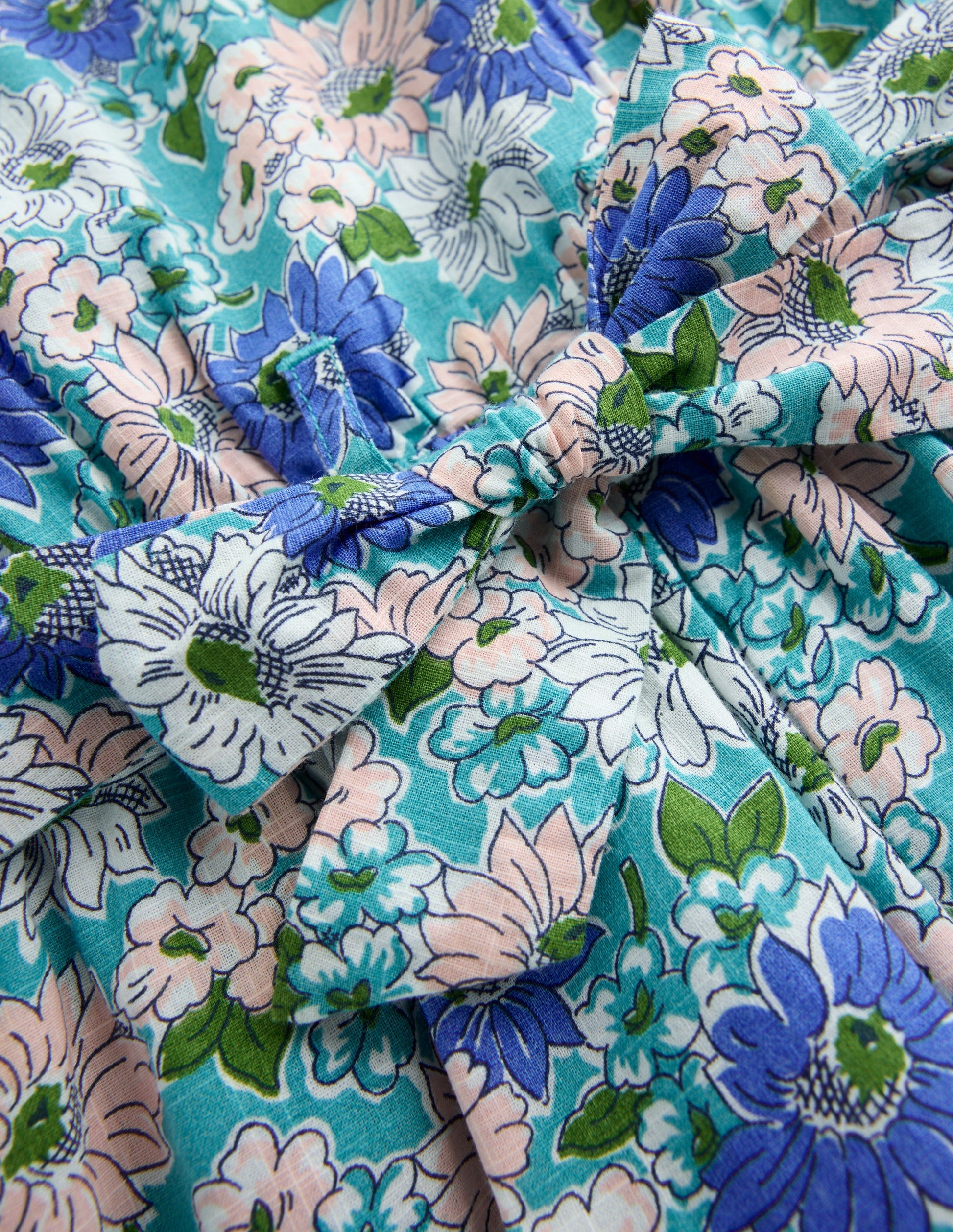 Tie Waist Woven Playsuit-Blue Floral-6