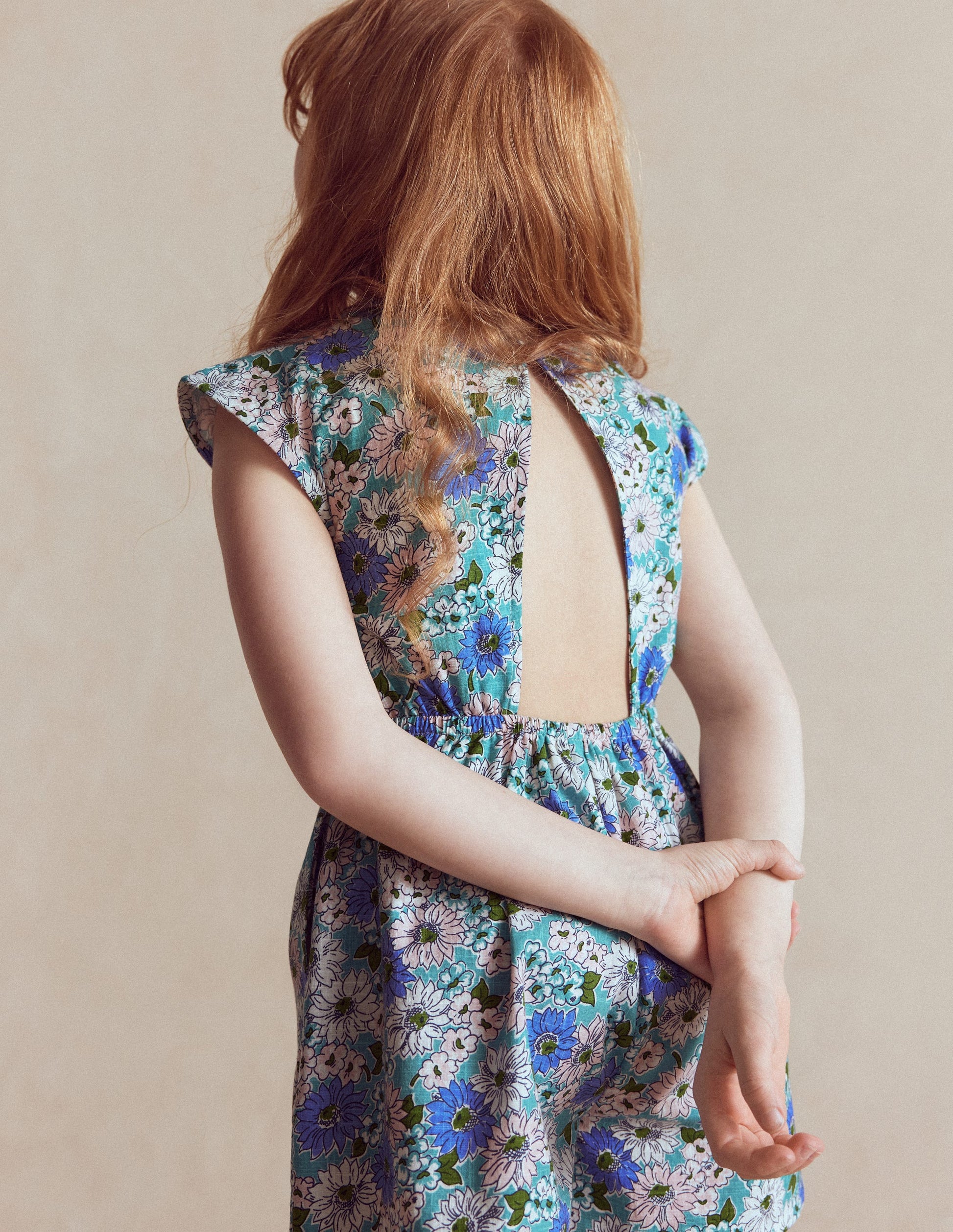 Tie Waist Woven Playsuit-Blue Floral-3