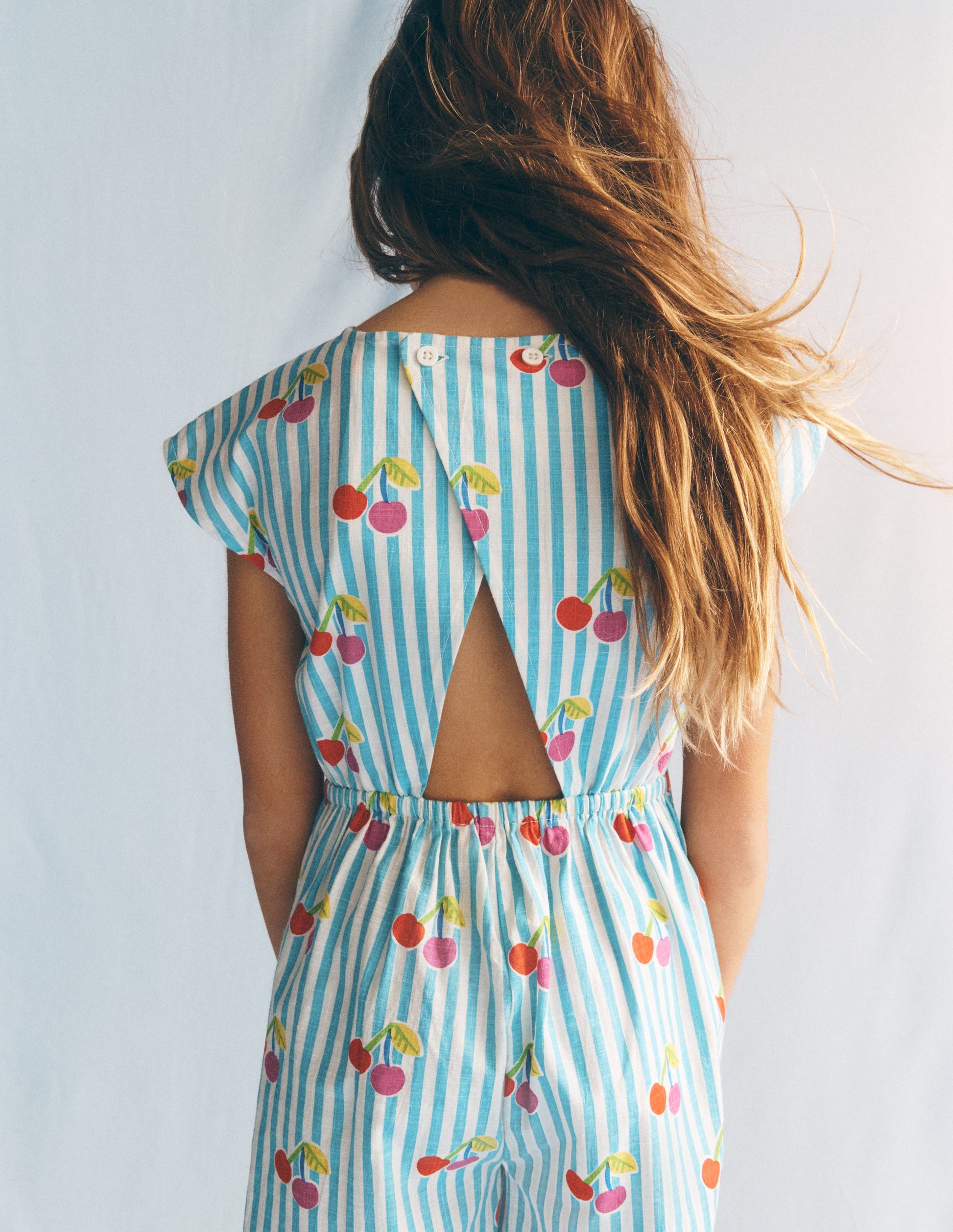 Tie Waist Woven Playsuit-Blue Cherry Stripe-1