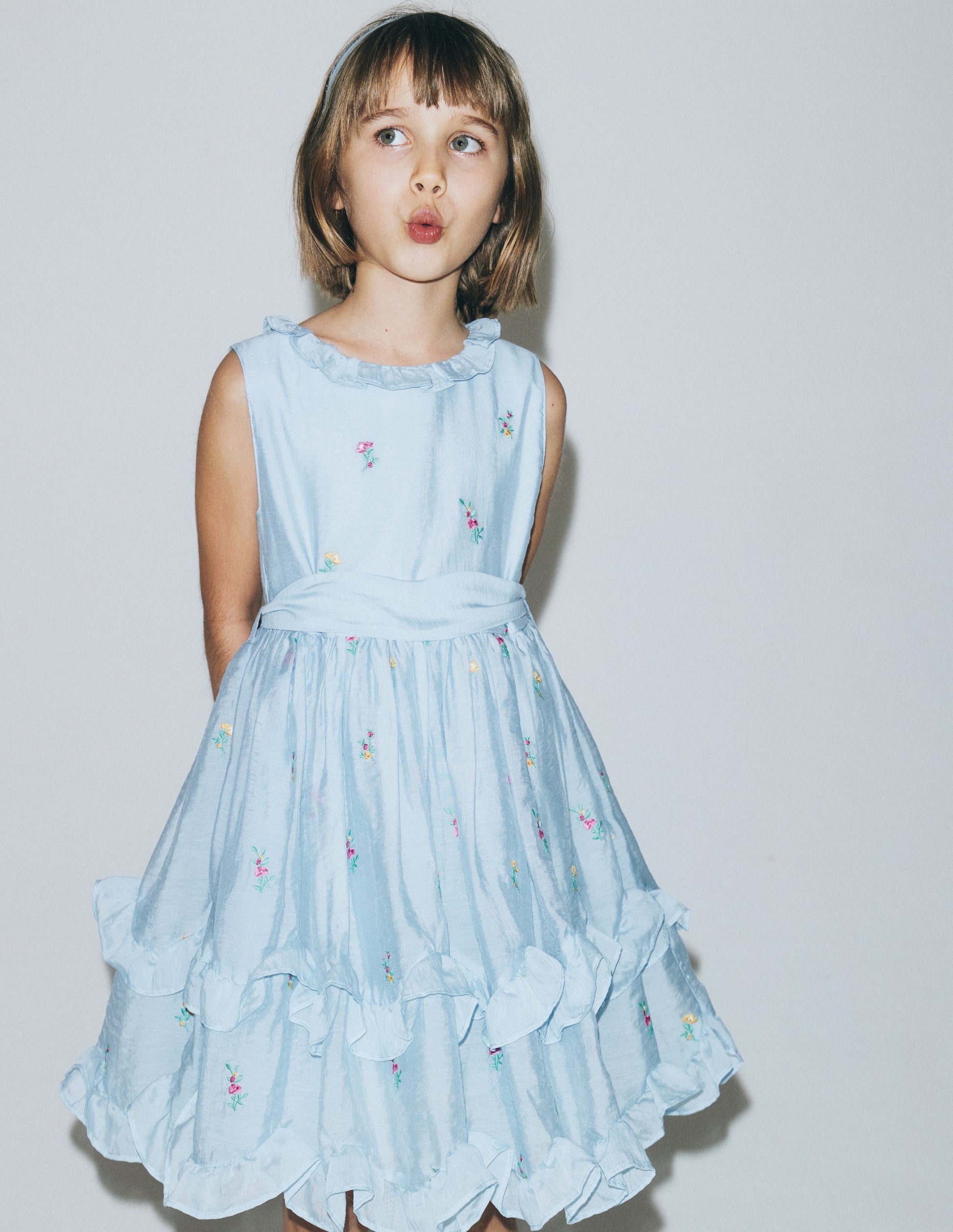 Tiered Ruffle Occasion Dress-Misty Blue-1