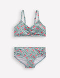 Ruched Bikini-Misty Blue Cherry Vine
