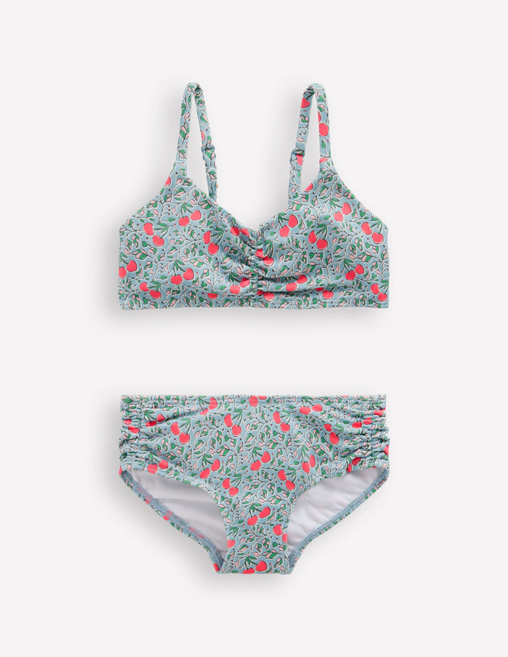 Ruched Bikini-Misty Blue Cherry Vine