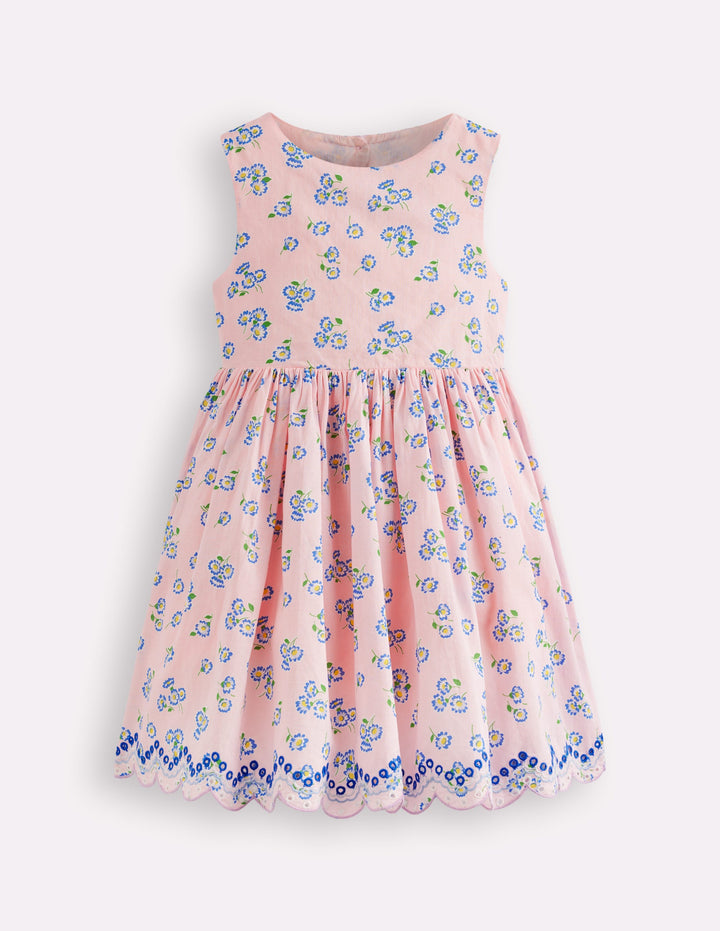 Broderie Back Detail Dress-Chalk Pink Ditsy